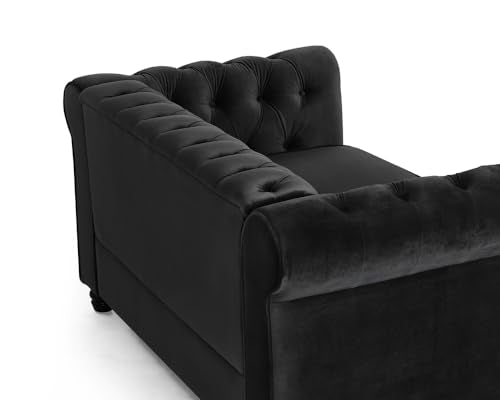 Chesterfield Sofa Velvet Upholstered Couch in 2 Seater or 3 Seater Fabric Sofa in Grey, Blue, Black, Green, Gold (2 Seater, Black)
