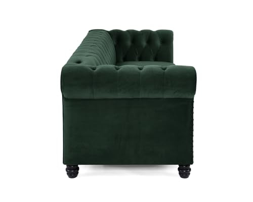 Chesterfield Sofa Velvet Upholstered Couch in 2 Seater or 3 Seater Fabric Sofa in Grey, Blue, Black, Green, Gold (2 Seater, Black)