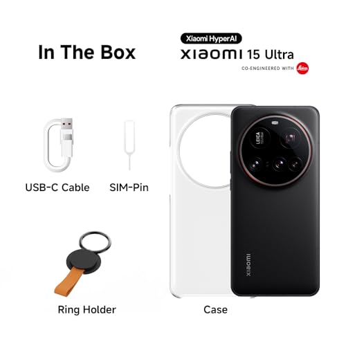 Xiaomi 15 Ultra Smartphone, 16+512GB, Black, 100mm Leica 200MP super telephoto, 5410mAh battery, 90W HyperCharge, HyperAI (No power adapter included)