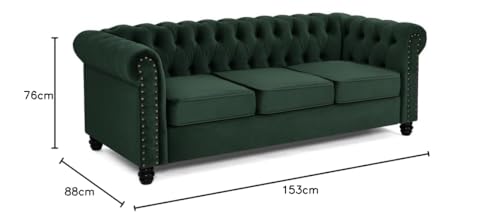 Chesterfield Sofa Velvet Upholstered Couch in 2 Seater or 3 Seater Fabric Sofa in Grey, Blue, Black, Green, Gold (2 Seater, Black)