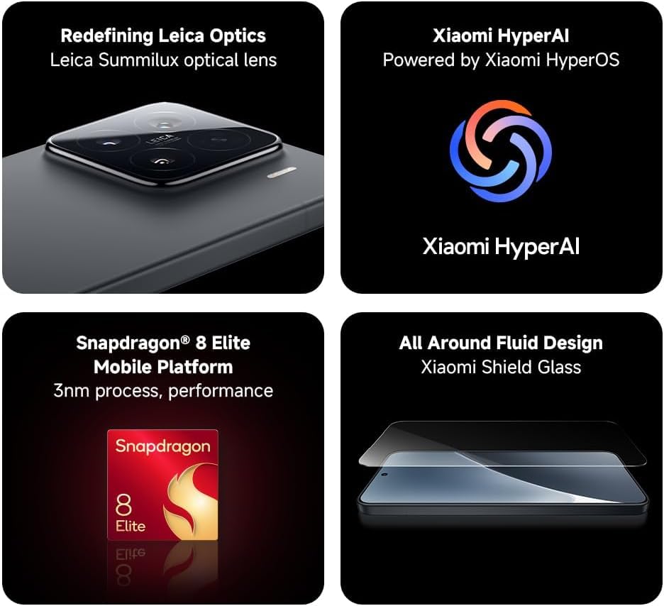 Xiaomi 15 Ultra Smartphone, 16+512GB, Black, 100mm Leica 200MP super telephoto, 5410mAh battery, 90W HyperCharge, HyperAI (No power adapter included)