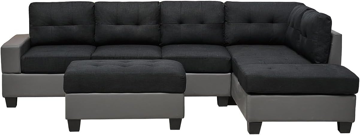 Western Grey Fabric Corner Sofa suite With Drop Down Cup Holder And Ottoman for livingrooms -Cheap sofas & couches-3020 (Grey Fabric, Right Hand Side)
