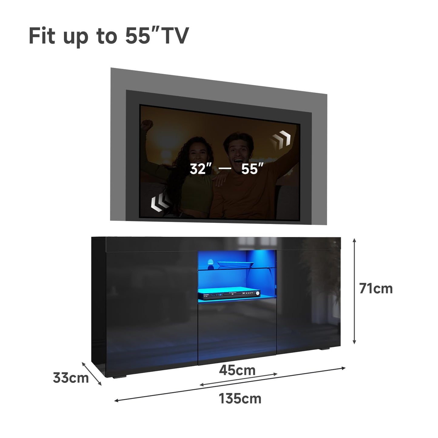 ELEGANT 1200mm LED TV Cabinet Modern White Gloss TV Stand with Ambient Lights for Living Room and Bedroom with Storage Furniture for 32 40 43 50 inch 4k TV