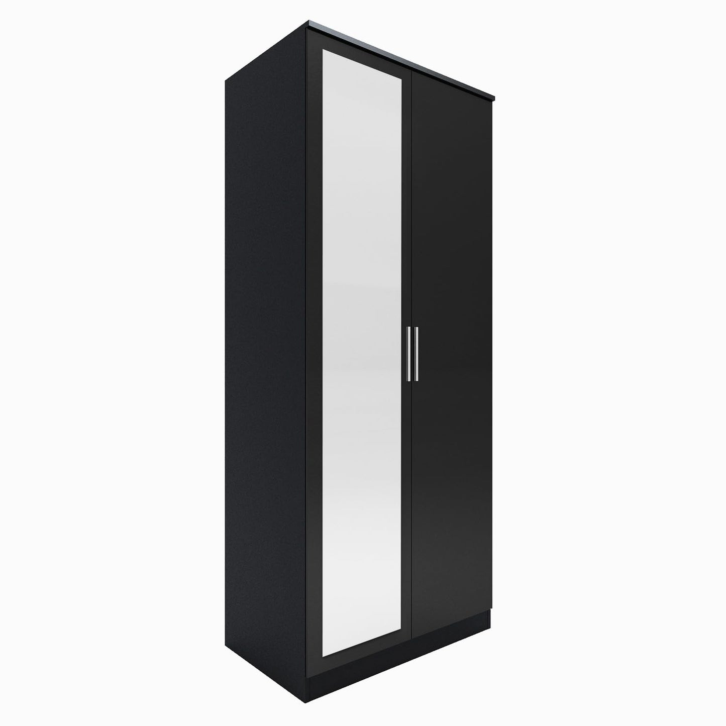 ELEGANT 3 Pieces Bedroom Furniture Sets High Gloss Soft Close Wardrobe with Mirror + 4 Storage Drawer Chest of Drawers Bedside Cabinet, Black and Set