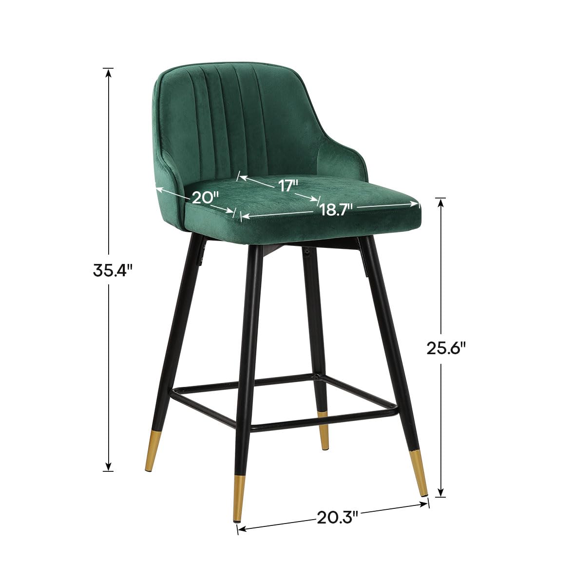 Bekrvio Upgraded Velvet Bar Stools Set of 2 – 360° Swivel Bar Chairs with Back & Footrest, Modern Kitchen Island Breakfast Stools, Support 150kg – New Version, Black
