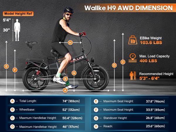 W Wallke H9 Folding Adult Dual Motor Full Suspension Electric Bike Battery 48V 60Ah 20 Inch Fat Tire Electric Bike Hydraulic Brake