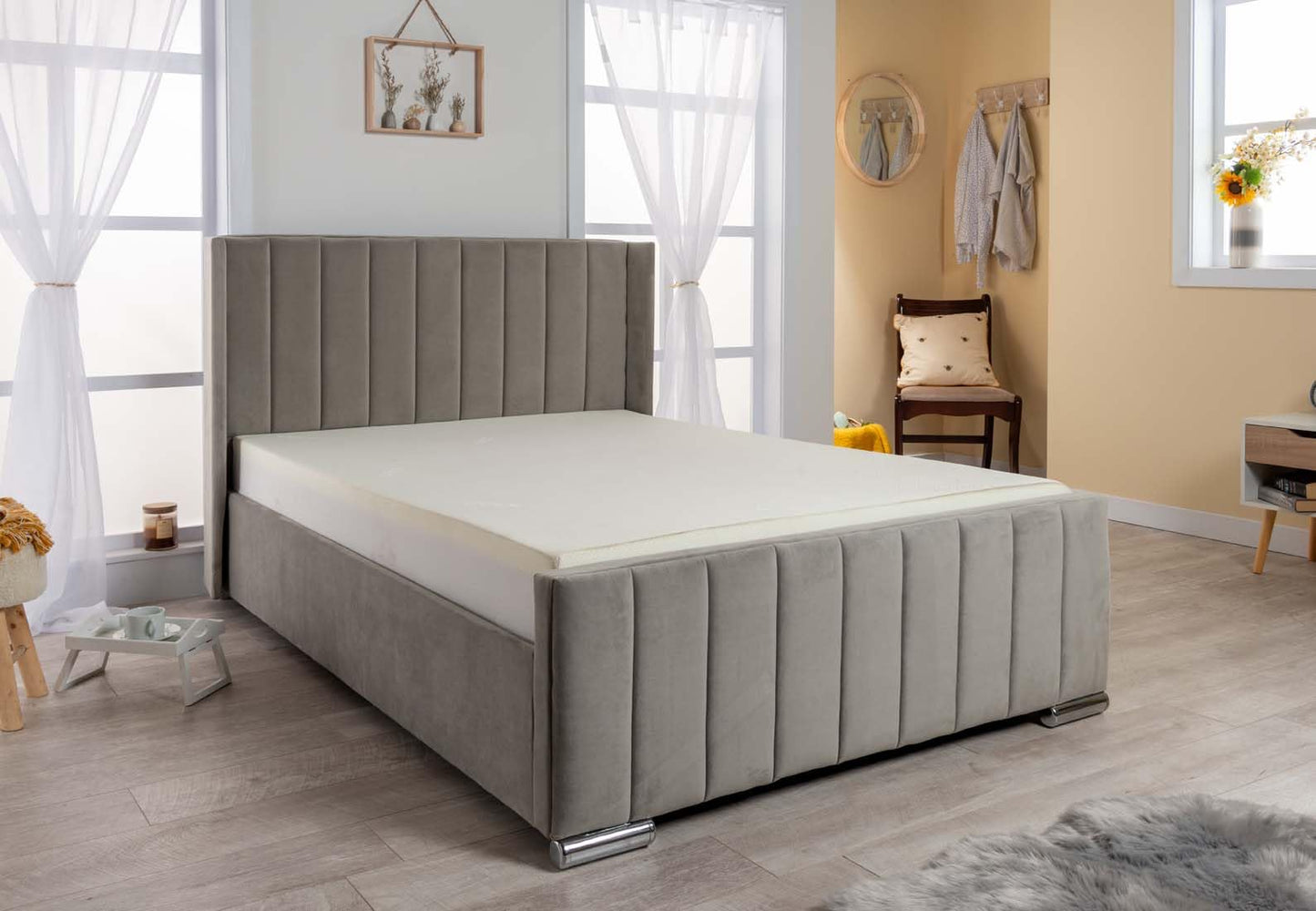 Wing Panel Ottoman Storage Bed (Gas Lift), Sleep Factorys Madison Steel Plush Velvet Upholstered Bed Frame - 6ft Super King (180 x 200 cm)