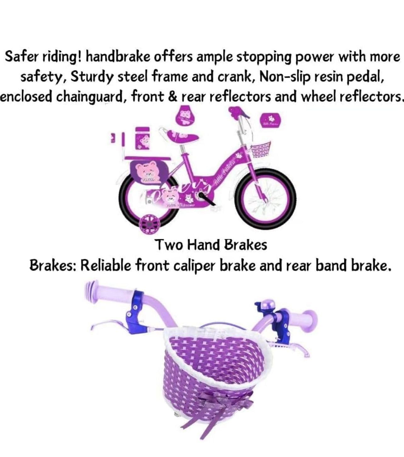 Girls Bike Purple, 12/14/16/18/20 Inch, Kids Bike, Purple Children's Bicycle, Kids Bicycle, Child Road Bike, Adjustable Bike 2-12 Years Old, Training Wheel, Stabilisers, Basket, Tool Kit