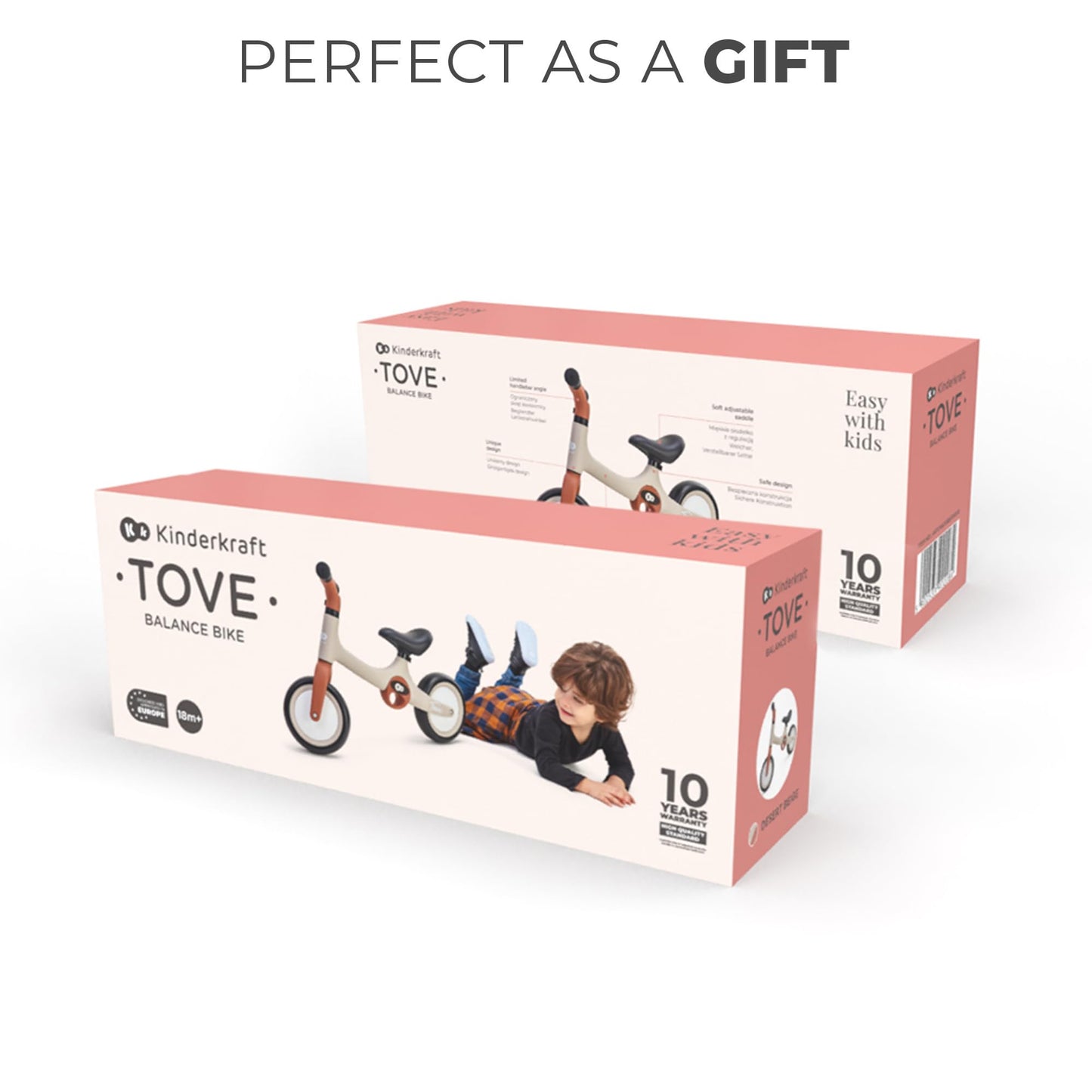 Kinderkraft TOVE Balance Bike, from 1.5 years, light balance bike, children's bike, adjustable seat, easy assembly, limited steering angle, non-slip rubber handles, Mint
