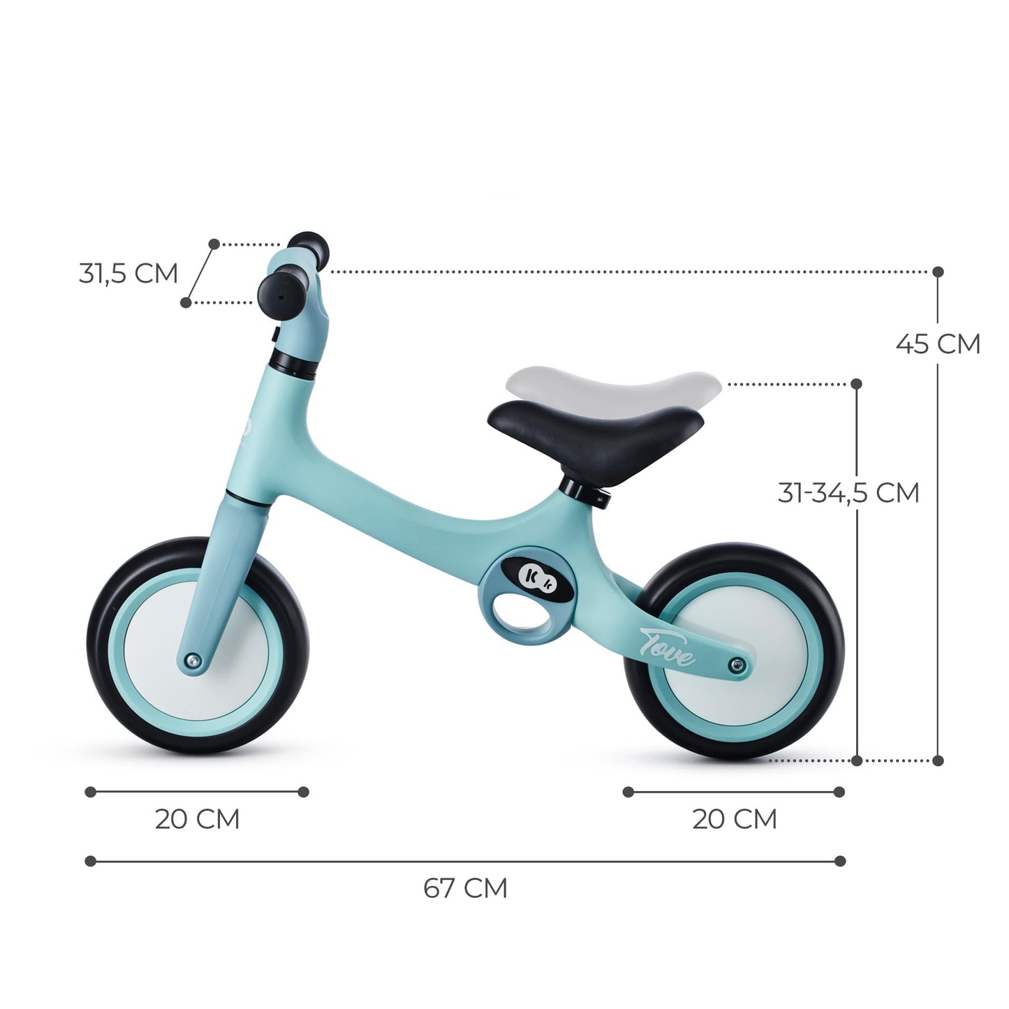 Kinderkraft TOVE Balance Bike, from 1.5 years, light balance bike, children's bike, adjustable seat, easy assembly, limited steering angle, non-slip rubber handles, Mint