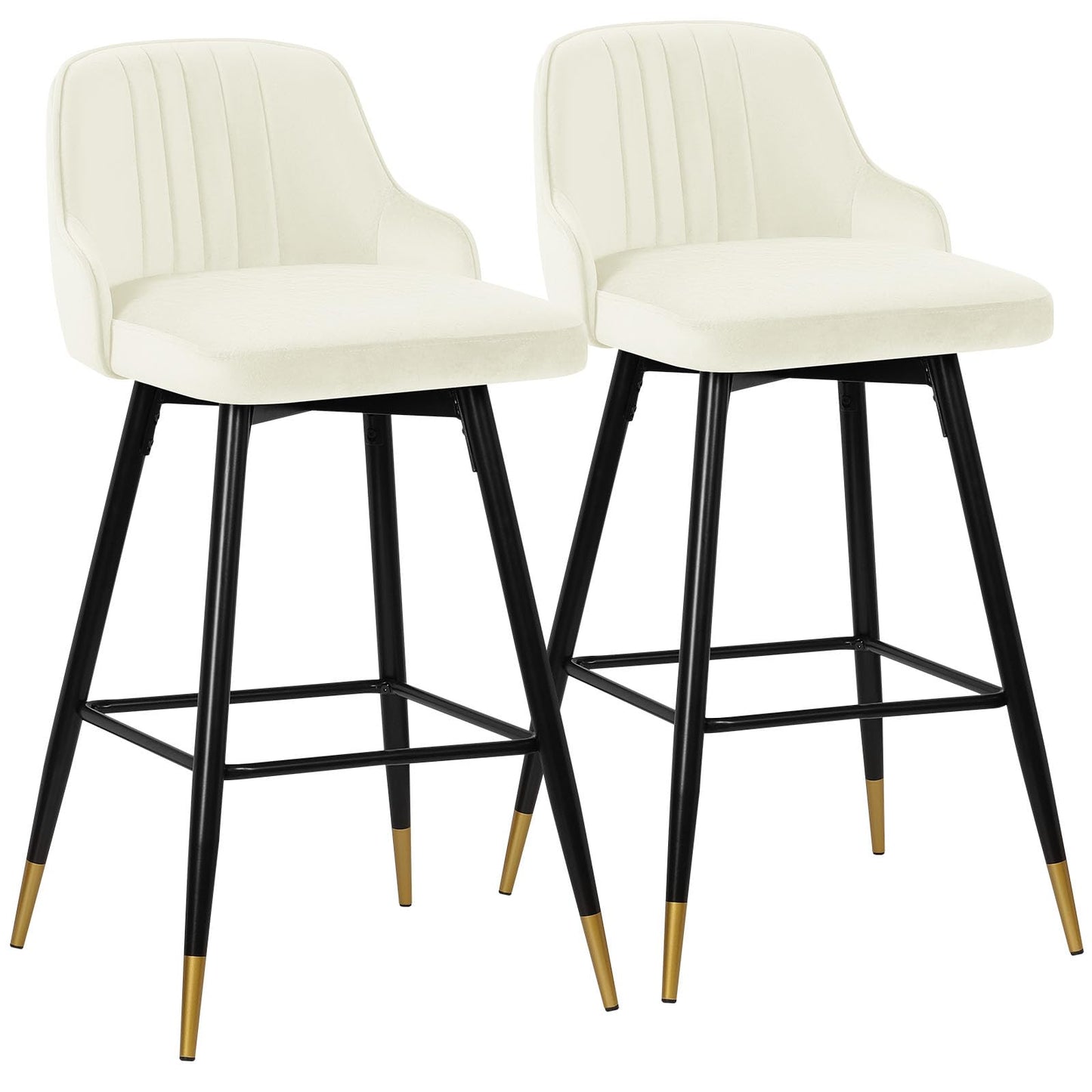 Bekrvio Upgraded Velvet Bar Stools Set of 2 – 360° Swivel Bar Chairs with Back & Footrest, Modern Kitchen Island Breakfast Stools, Support 150kg – New Version, Black