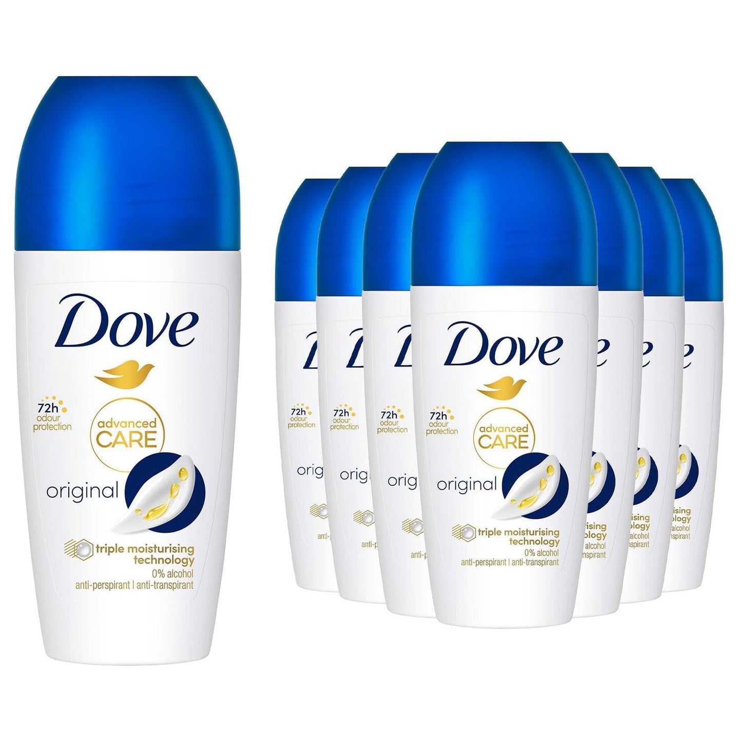 Dove Advanced Care Original Anti-perspirant Deodorant pack of 6 with Triple Moisturising technology roll-on for 48 hours of protection 50 ml