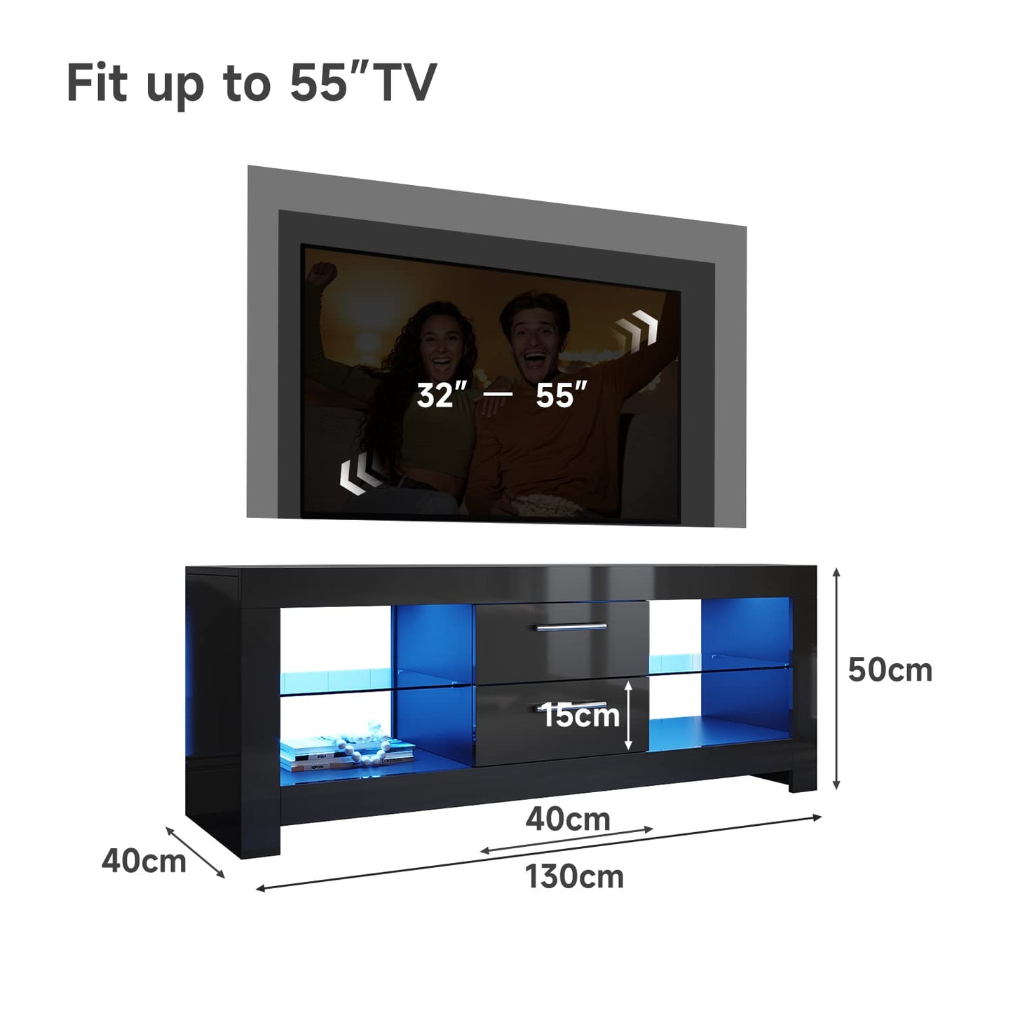 ELEGANT 1200mm LED TV Cabinet Modern White Gloss TV Stand with Ambient Lights for Living Room and Bedroom with Storage Furniture for 32 40 43 50 inch 4k TV