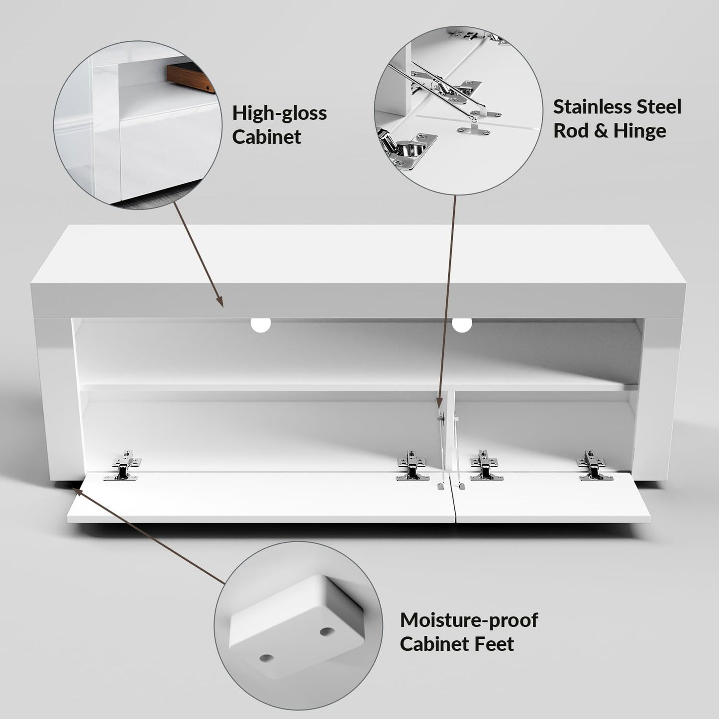 ELEGANT 1200mm LED TV Cabinet Modern White Gloss TV Stand with Ambient Lights for Living Room and Bedroom with Storage Furniture for 32 40 43 50 inch 4k TV