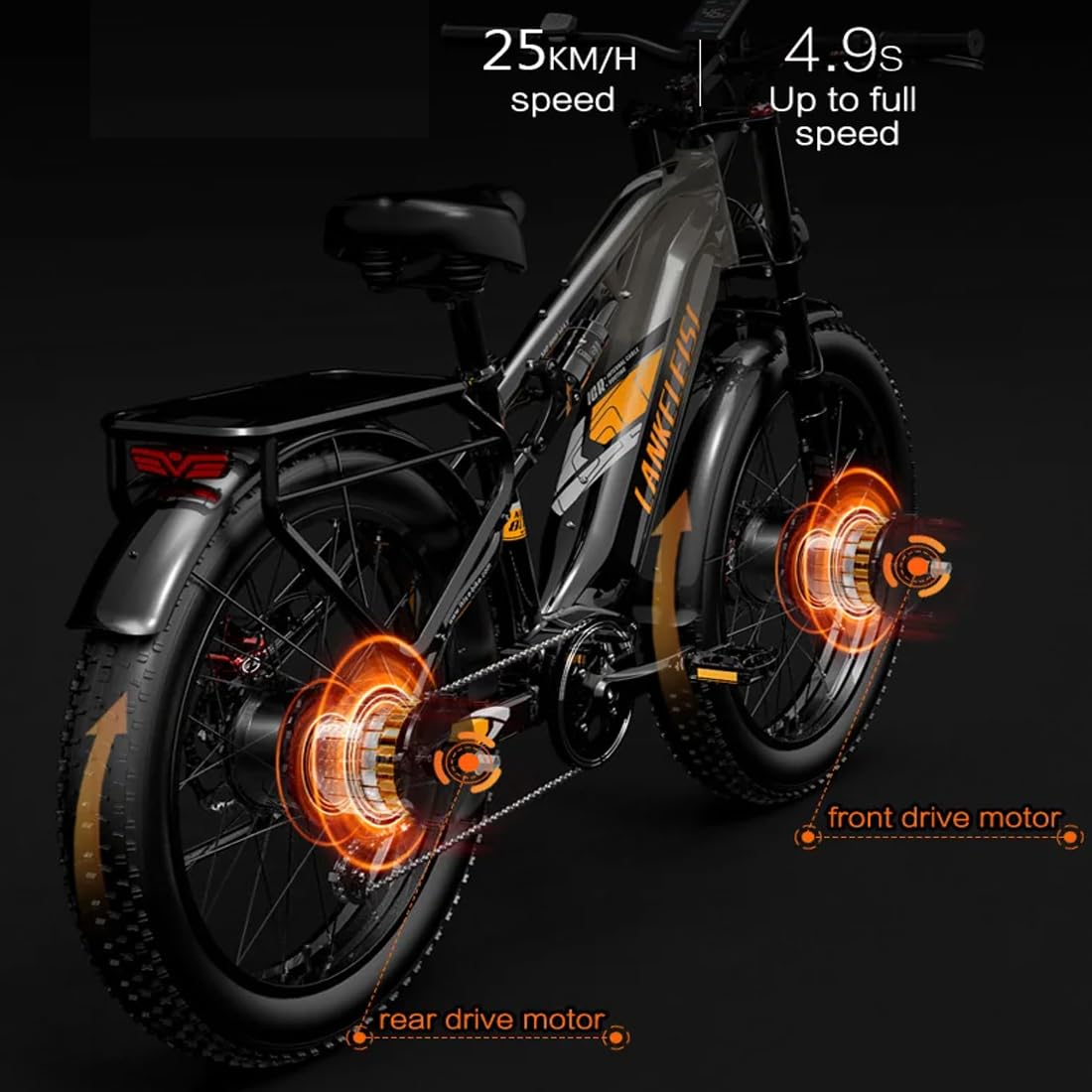 LANKELEISI MG800Max dual motor electric bicycle, 26 * 4 tires, 7 speeds, dual suspension, 20AH battery.