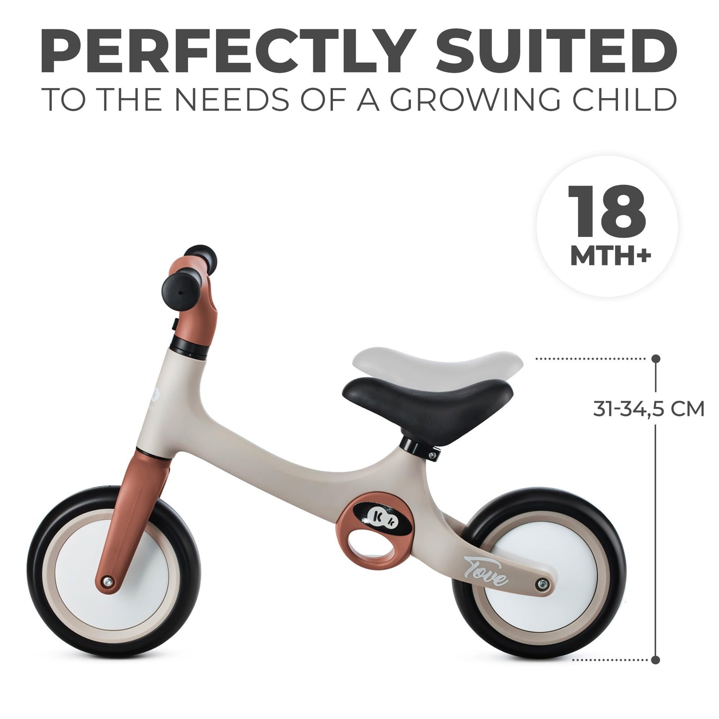 Kinderkraft TOVE Balance Bike, from 1.5 years, light balance bike, children's bike, adjustable seat, easy assembly, limited steering angle, non-slip rubber handles, Mint