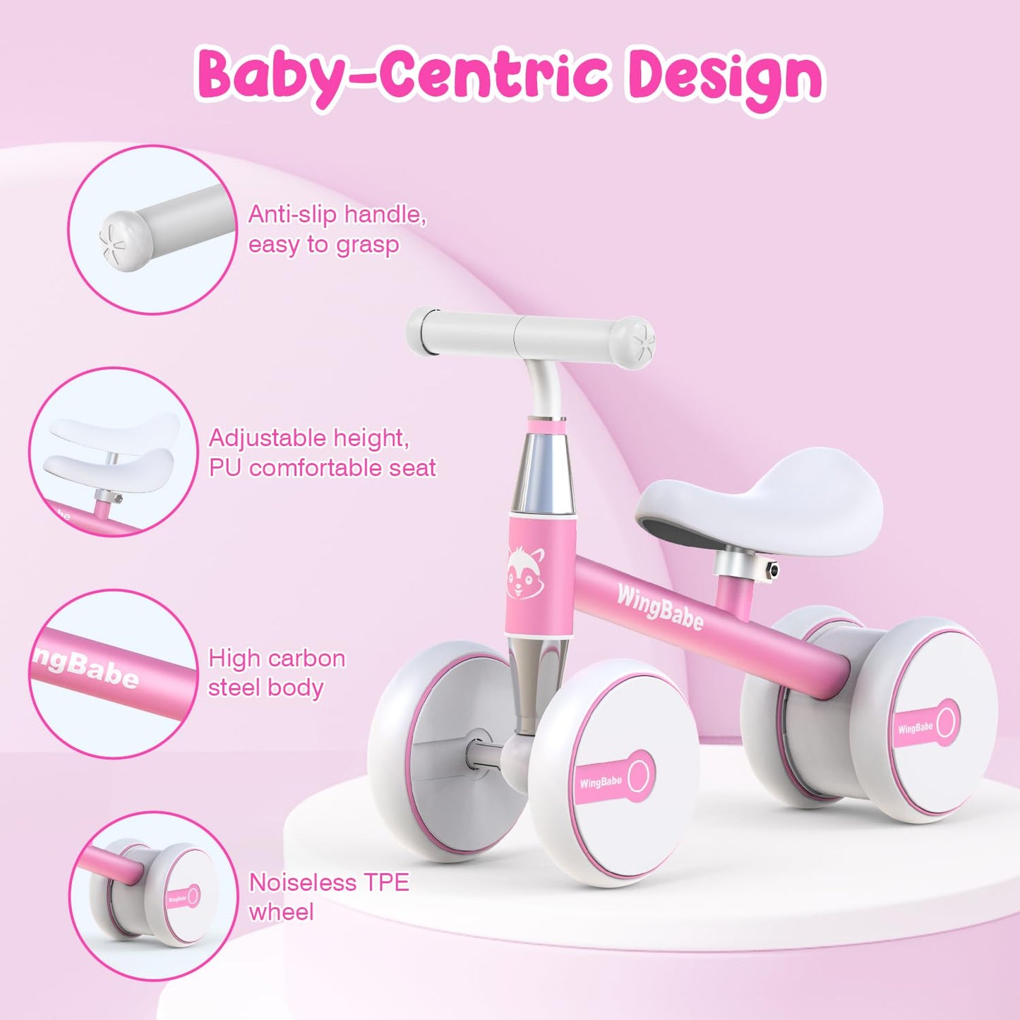 WINGBABE Baby Balance Bike for 1-2 Years Old Boys Girls,Toddler Balance Bike Ride on Toys for 10-24 Months Baby with Adjustable Seat, First bike for 1-2 Year Old Gifts