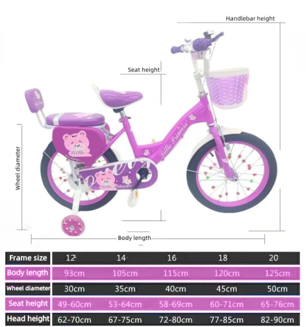 Girls Bike Purple, 12/14/16/18/20 Inch, Kids Bike, Purple Children's Bicycle, Kids Bicycle, Child Road Bike, Adjustable Bike 2-12 Years Old, Training Wheel, Stabilisers, Basket, Tool Kit