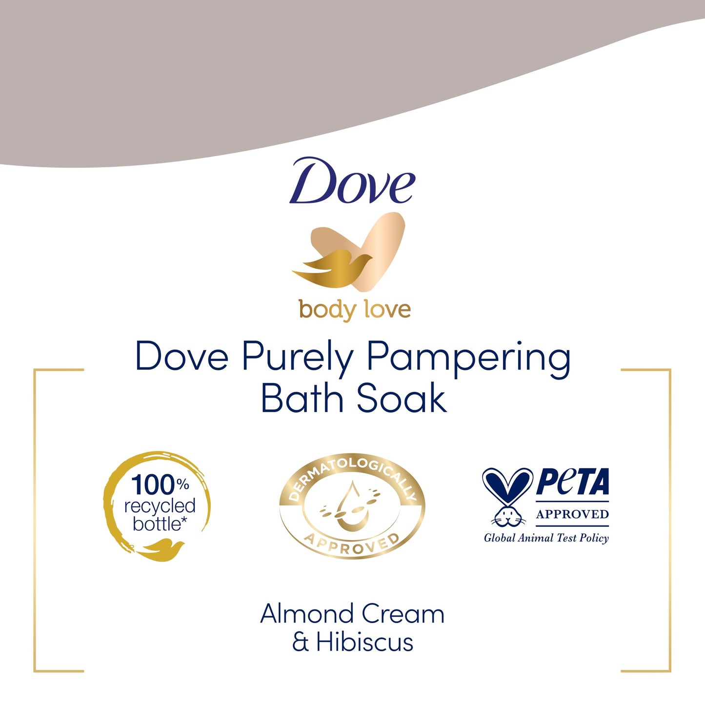 Dove Soothing Caring Bath Bath Soak with ¼ moisturising cream, almond cream & hibiscus for an indulgent bubble bath 450 ml