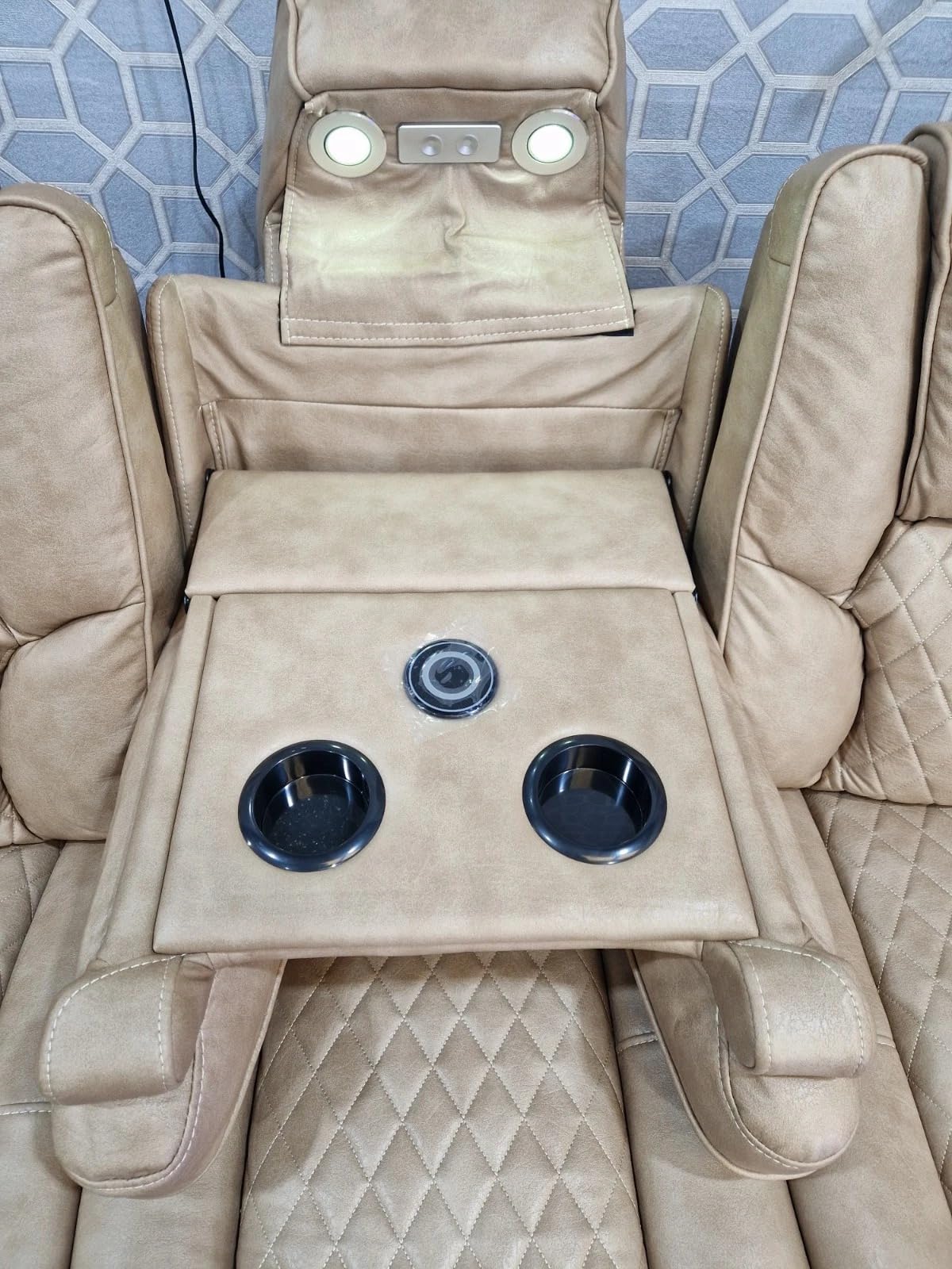 Orlando - Electric Recliners Sofa With Cupholders - 3+2 Seater Sofa Grey/LED Lights/Wireless Charging (Grey)
