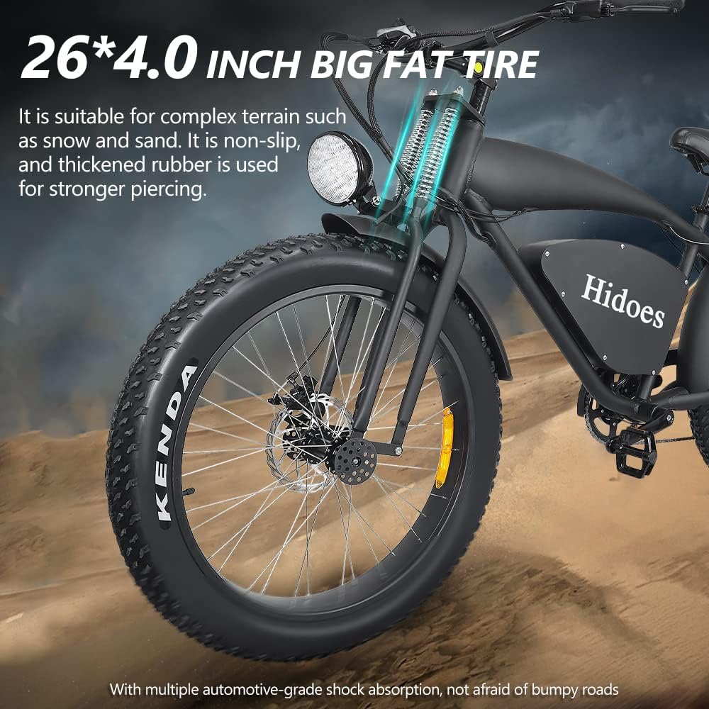 Ealirie Electric Bike 26" Fat Tire Range 40-80KM, 18.2Ah Winter Snow Beach Hill Mountain Electric Bicycle, Dual Disc Brakes & 5 Suspension for Adults Teens B3 Ebike 25km/h, 250W