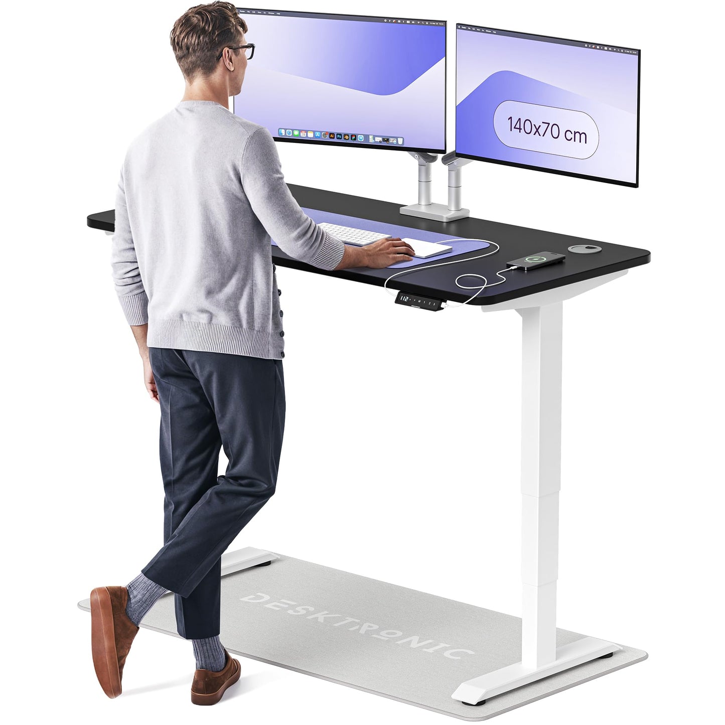 Height-Adjustable Desk 180 x 80cm - Standing Desk - Integrated USB/USB-C - 3 Memory Presets - Dual Motor Electric Touchscreen Stand Up Table - Great Gift for Smart Home Solutions