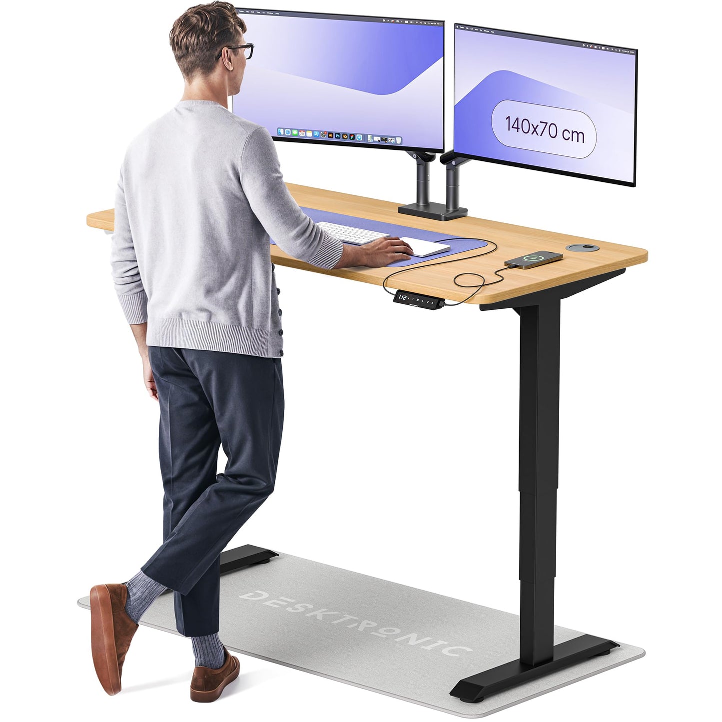 Height-Adjustable Desk 180 x 80cm - Standing Desk - Integrated USB/USB-C - 3 Memory Presets - Dual Motor Electric Touchscreen Stand Up Table - Great Gift for Smart Home Solutions