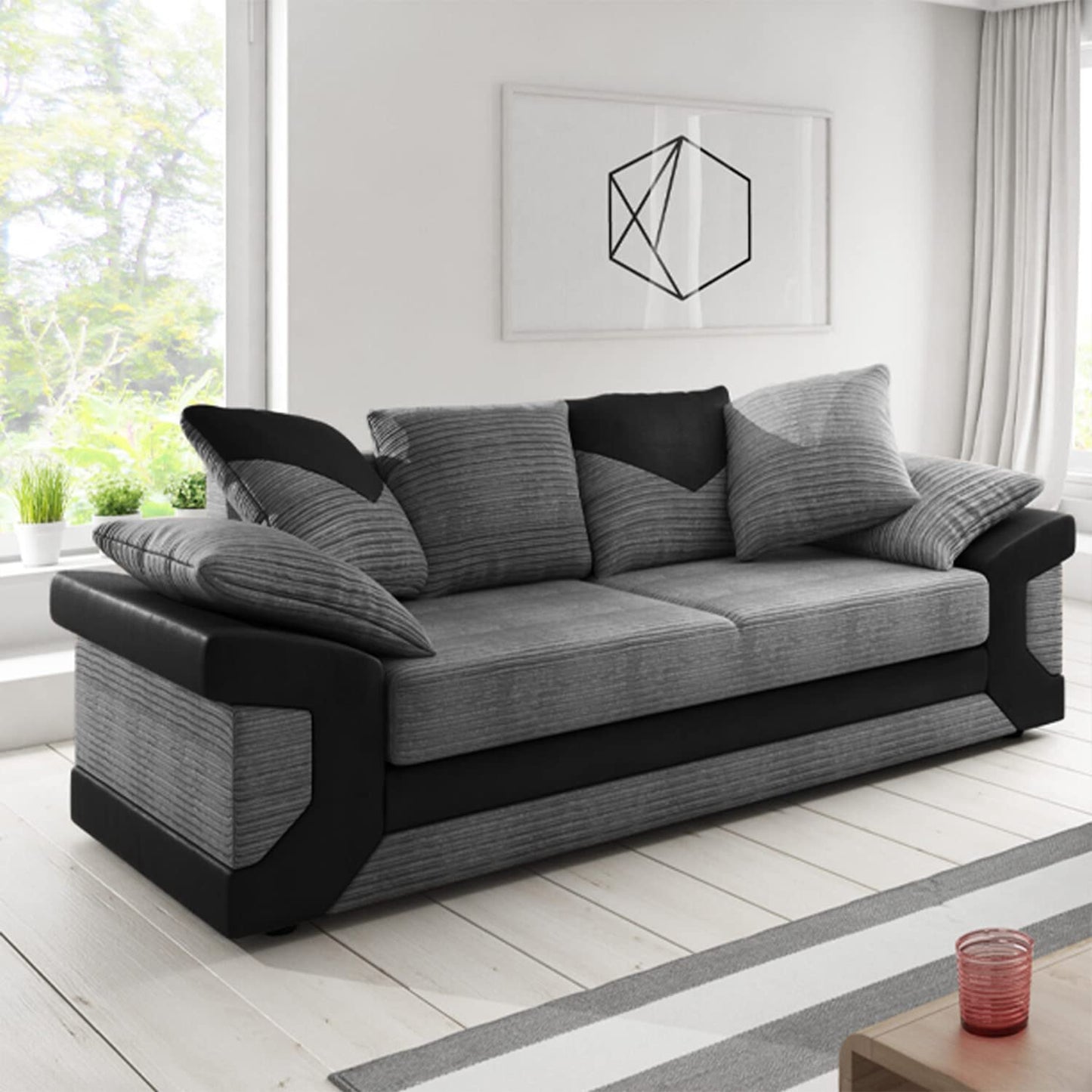 New Large Dino Black and Grey 3 Seater sofa (Black and Grey, 3 Seater)