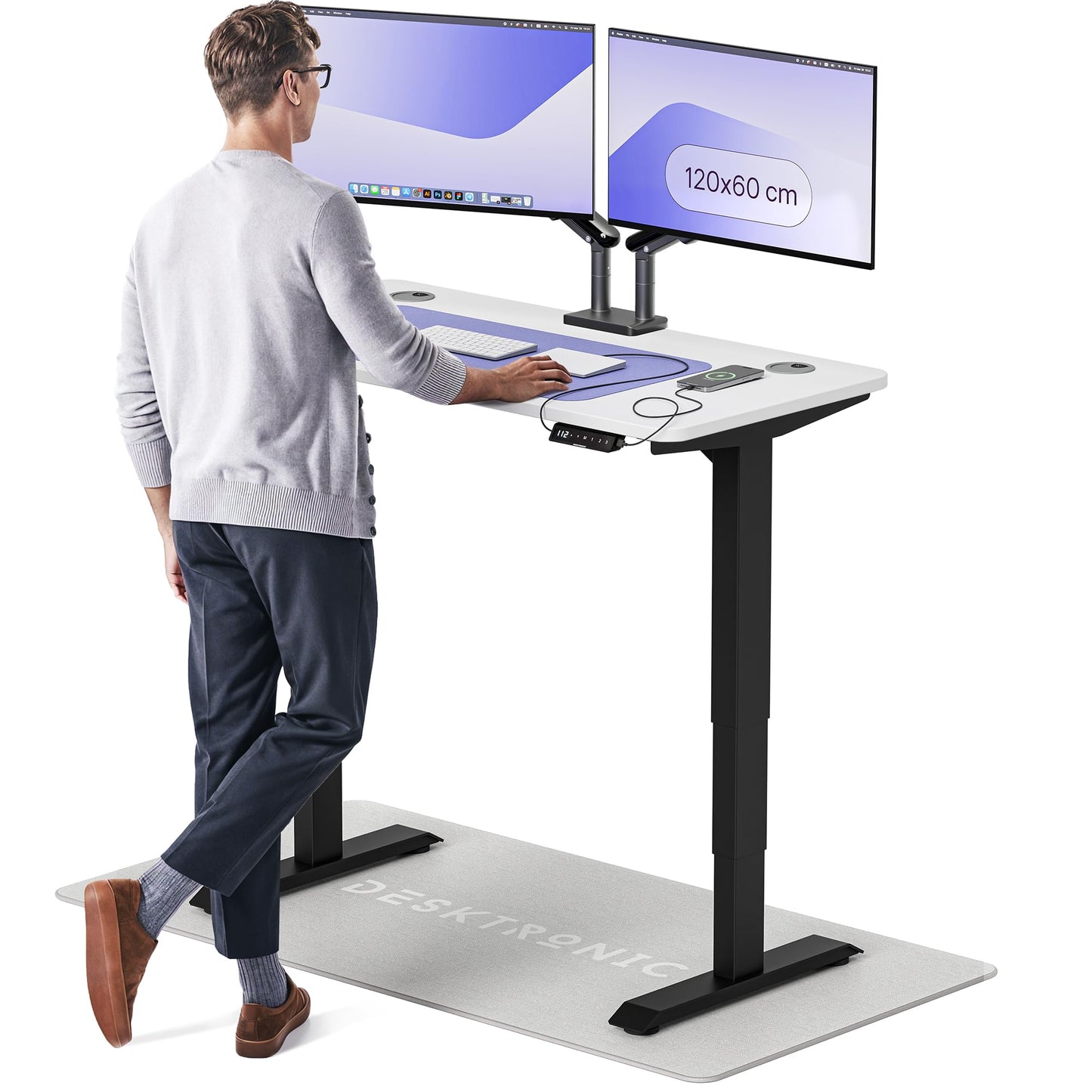 Height-Adjustable Desk 180 x 80cm - Standing Desk - Integrated USB/USB-C - 3 Memory Presets - Dual Motor Electric Touchscreen Stand Up Table - Great Gift for Smart Home Solutions