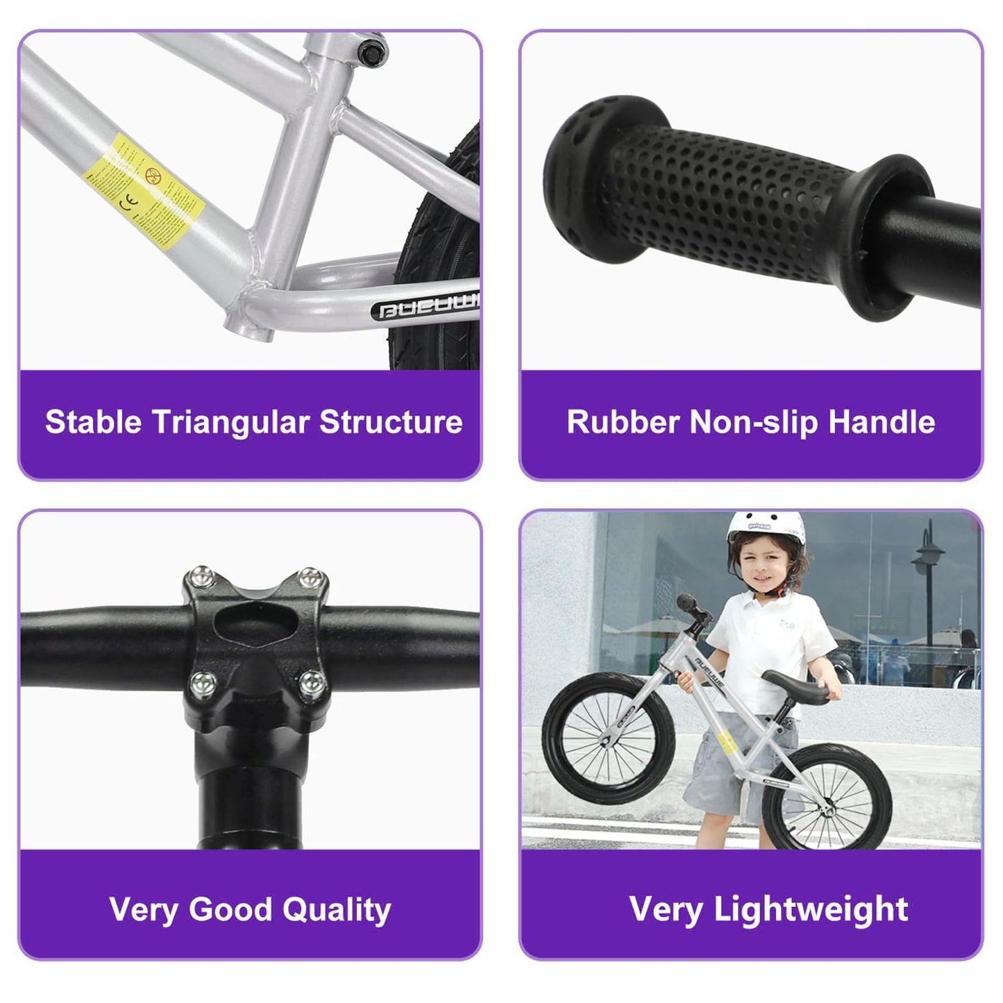 Bueuwe 16 Inch Balance Bike for Big Kids Aged 4 5 6 7 8 and 9 Years Old Boys Girls,Large No Pedal Training Bicycle, Adjustable Seat, Pneumatic Tires, Quick Assembly