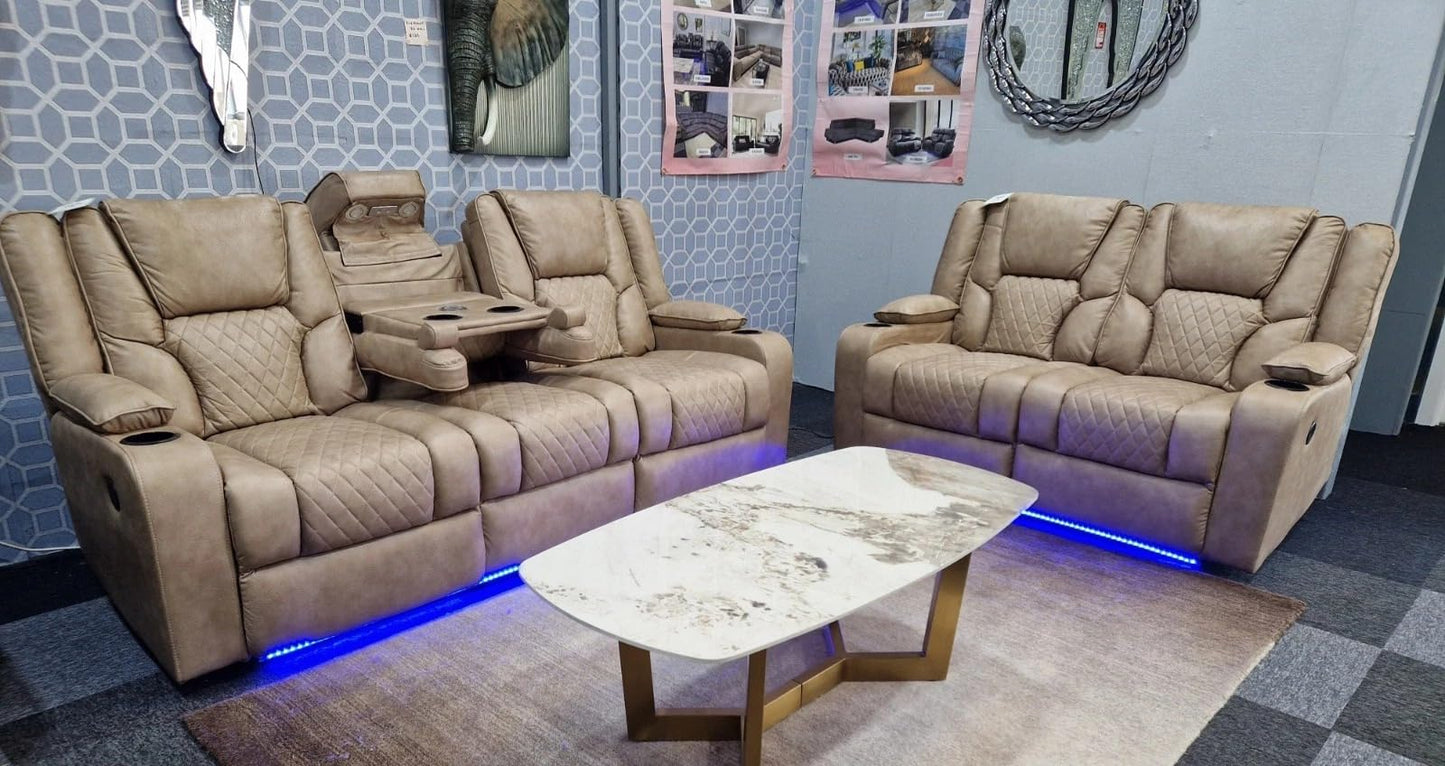 Orlando - Electric Recliners Sofa With Cupholders - 3+2 Seater Sofa Grey/LED Lights/Wireless Charging (Grey)
