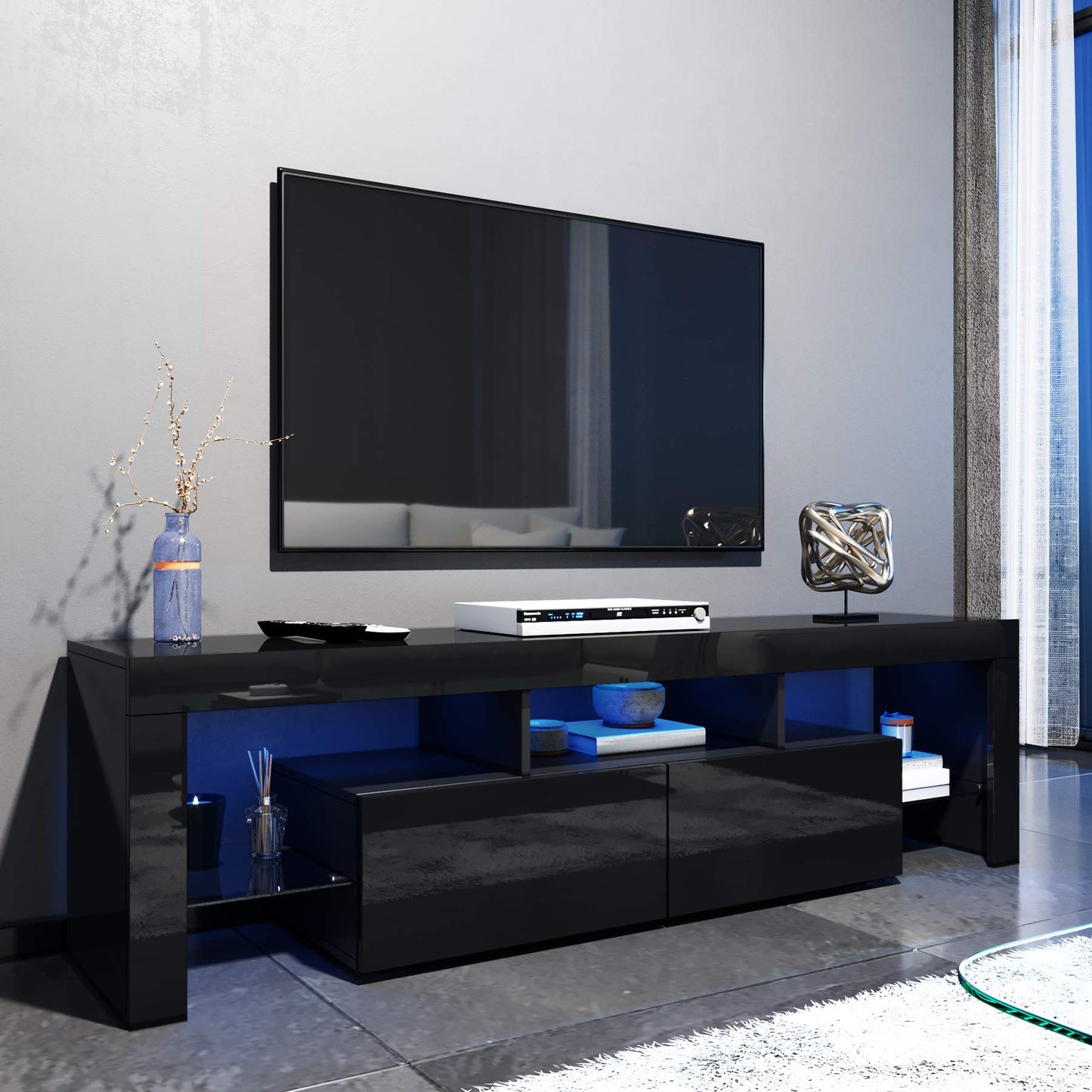 ELEGANT 1200mm LED TV Cabinet Modern White Gloss TV Stand with Ambient Lights for Living Room and Bedroom with Storage Furniture for 32 40 43 50 inch 4k TV