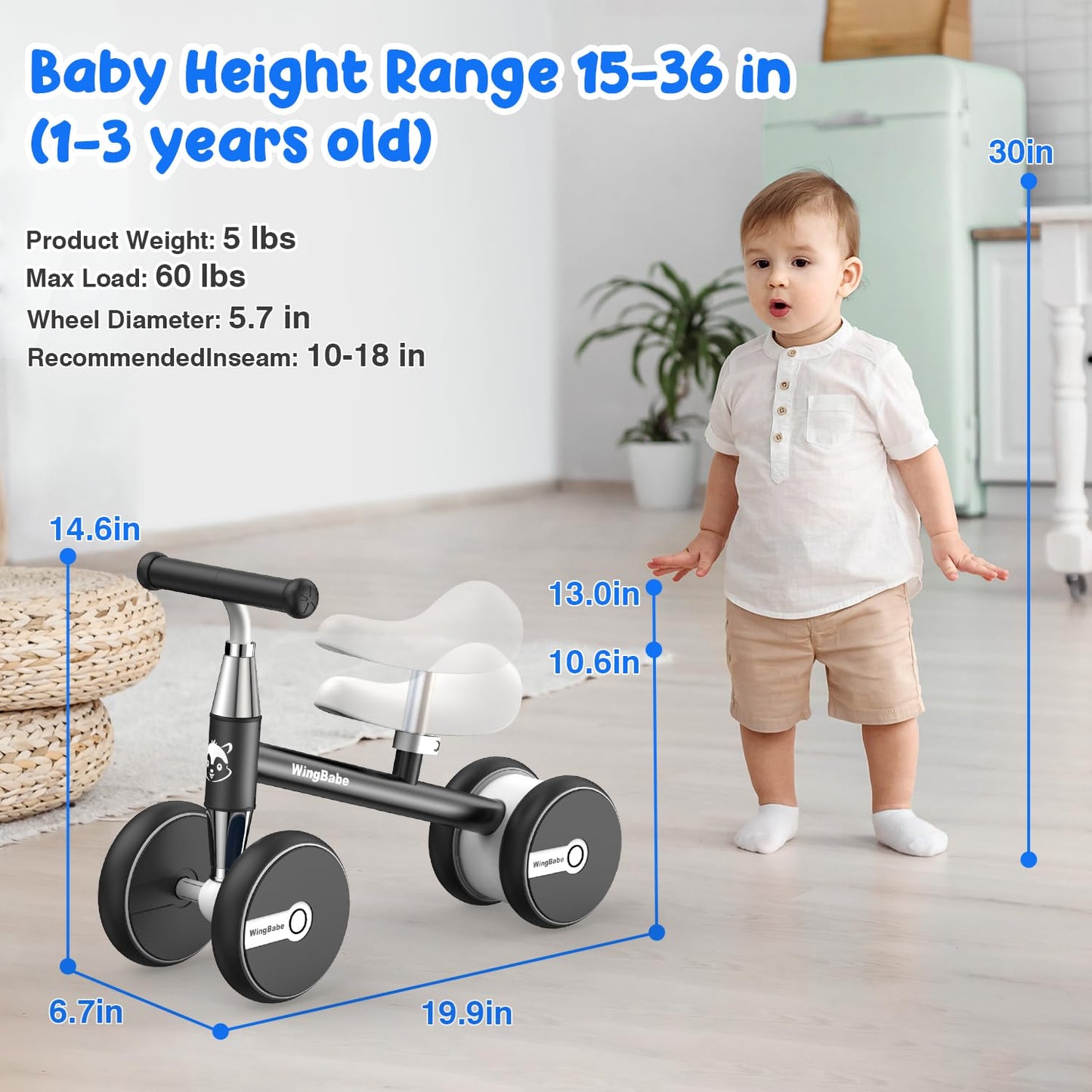 WINGBABE Baby Balance Bike for 1-2 Years Old Boys Girls,Toddler Balance Bike Ride on Toys for 10-24 Months Baby with Adjustable Seat, First bike for 1-2 Year Old Gifts