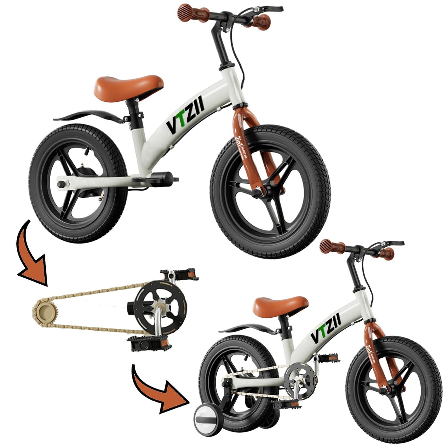 VTZII Balance Bike 2 in 1 with Pedals Brake Training Wheels Kickstand Pneumatic tyre,for Kids 2-7 Years Old,Kids Bike 12 14 16 inch