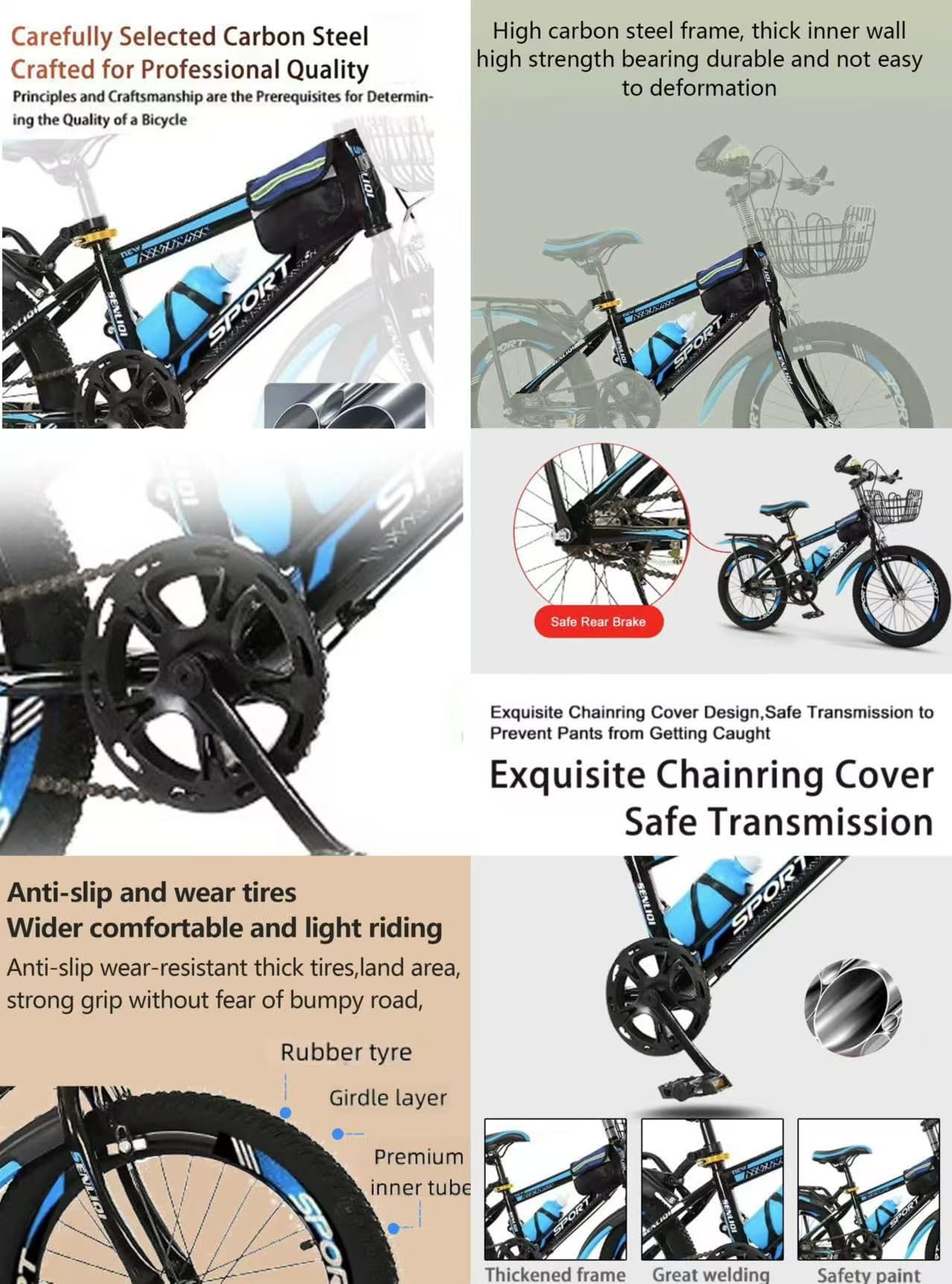 Kids Bike, Unisex Girls Boys Mountain Bike, 22" 24” Bike, Road Bike, Children’s Training Bicycle, Height Adjustable Bike, Sport Bike, Double Break, Tool Kit Included 6 to 12 Year Olds New!