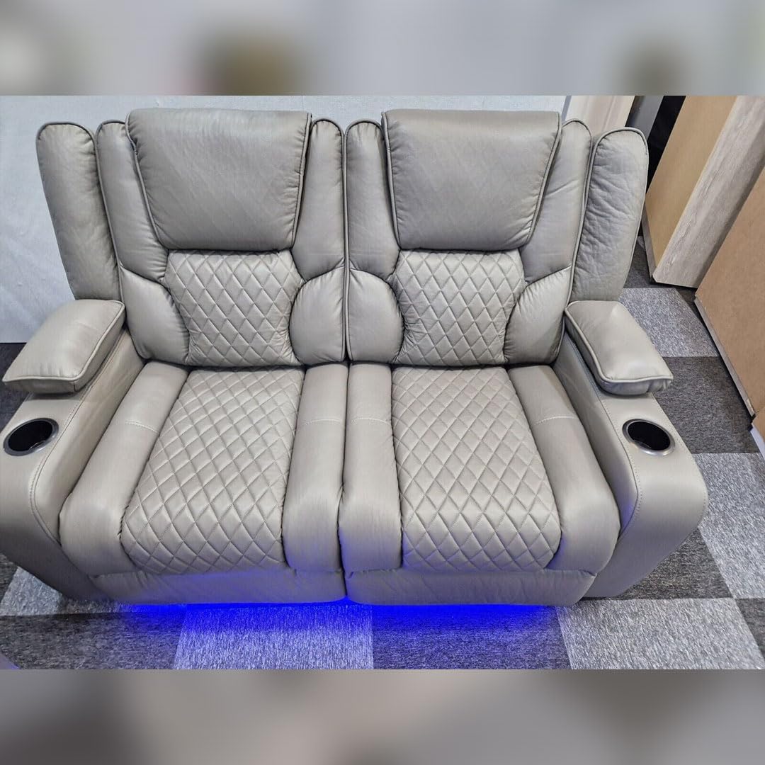 Orlando - Electric Recliners Sofa With Cupholders - 3+2 Seater Sofa Grey/LED Lights/Wireless Charging (Grey)