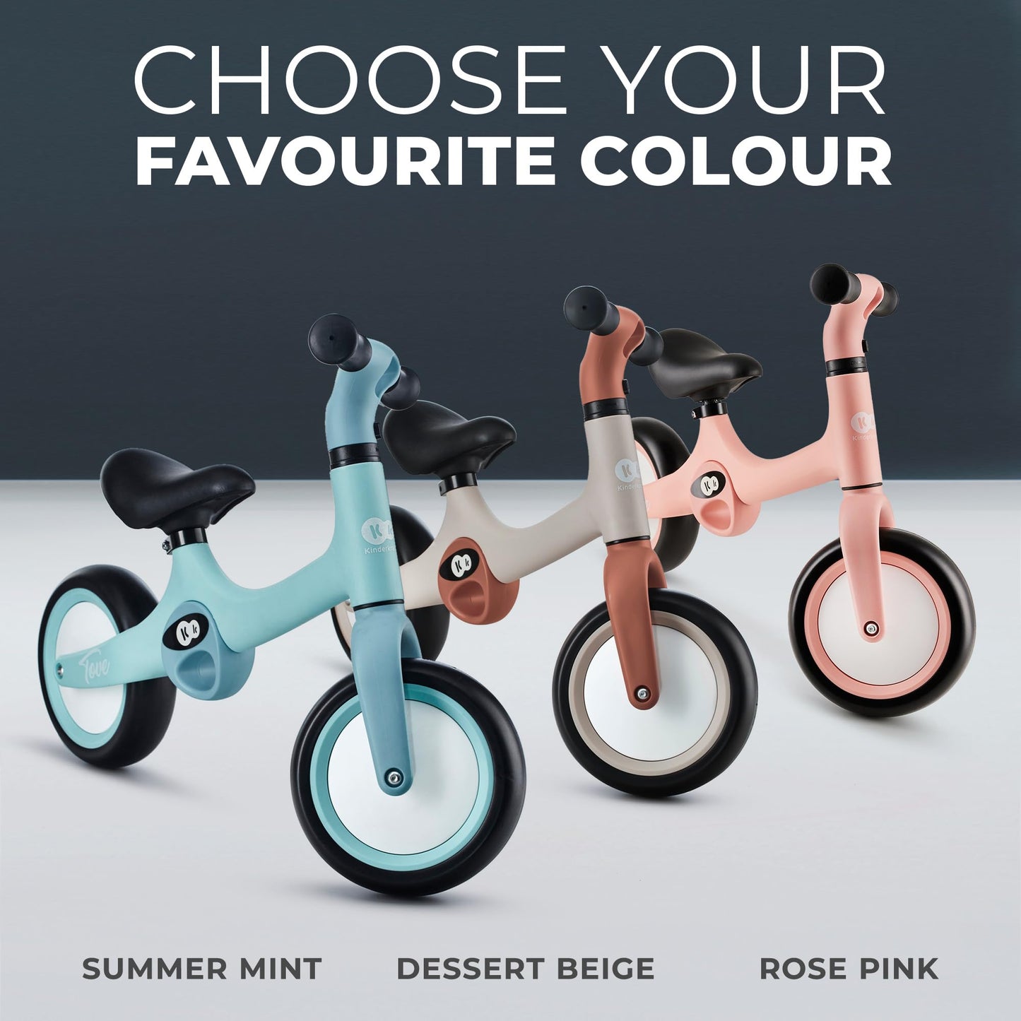 Kinderkraft TOVE Balance Bike, from 1.5 years, light balance bike, children's bike, adjustable seat, easy assembly, limited steering angle, non-slip rubber handles, Mint