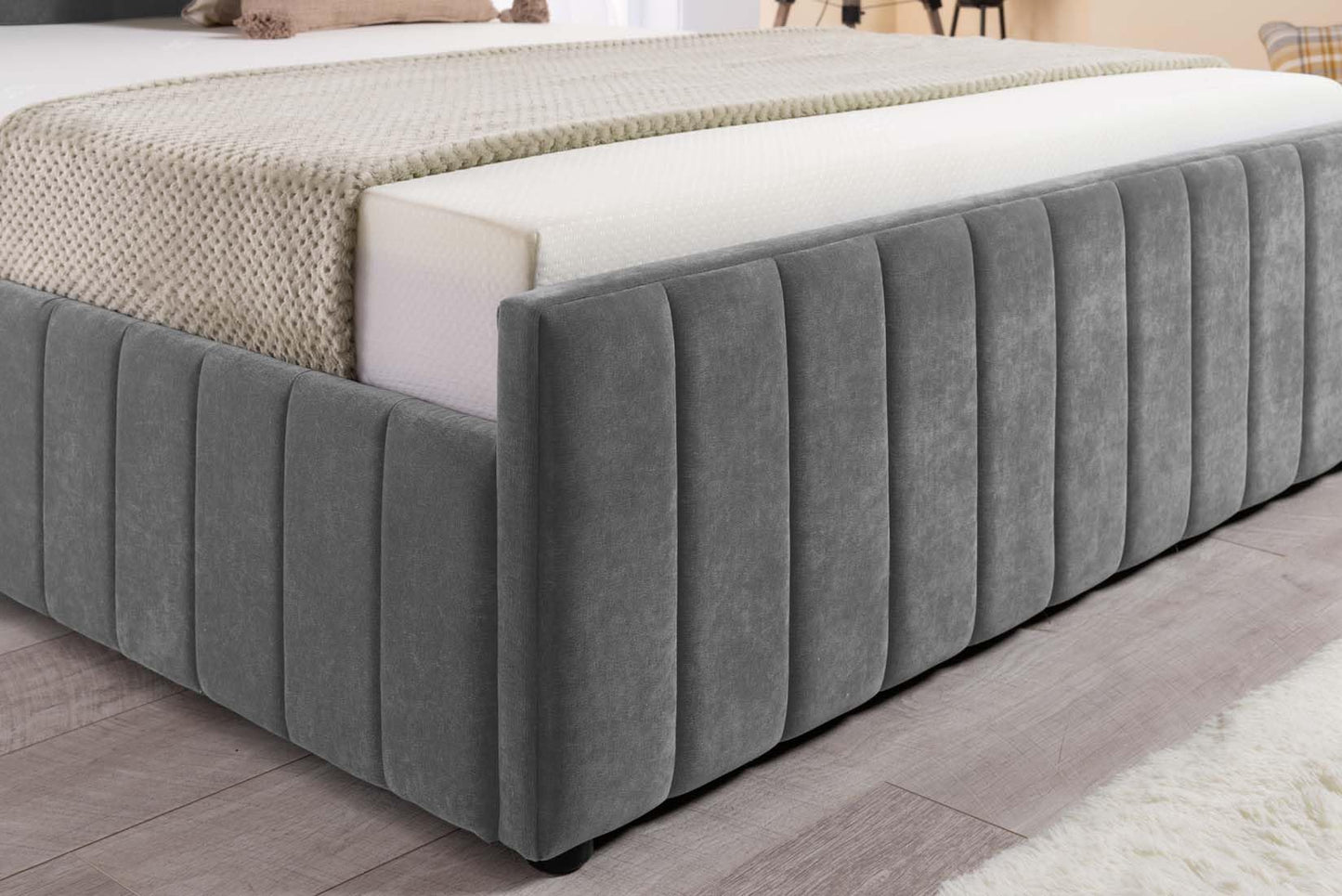 Grey Velvet Ottoman Storage Bed (Gas Lift), Sleep Factorys Ferrera Grey Naples Velvet Modern Bed - 4ft Small Double (120 x 190 cm) with Memory Sprung Mattress