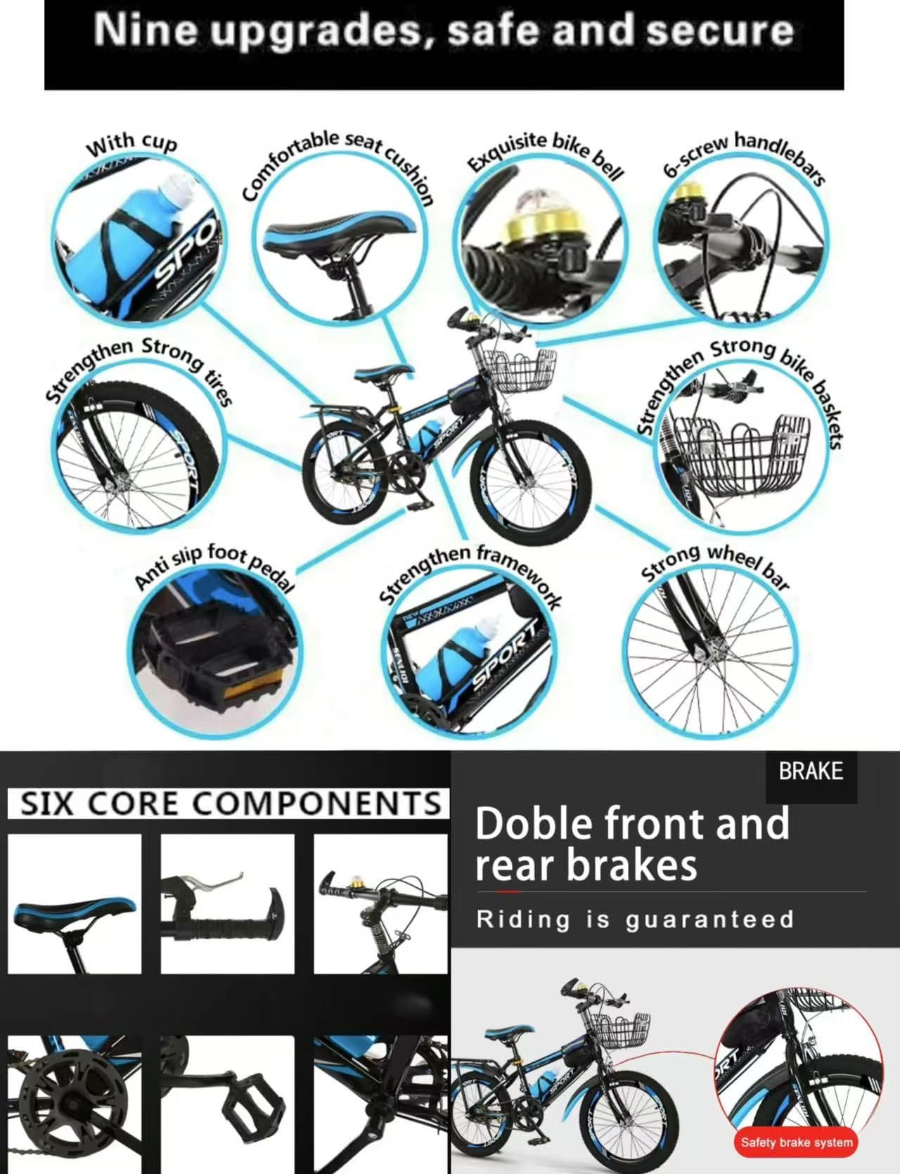 Kids Bike, Unisex Girls Boys Mountain Bike, 22" 24” Bike, Road Bike, Children’s Training Bicycle, Height Adjustable Bike, Sport Bike, Double Break, Tool Kit Included 6 to 12 Year Olds New!