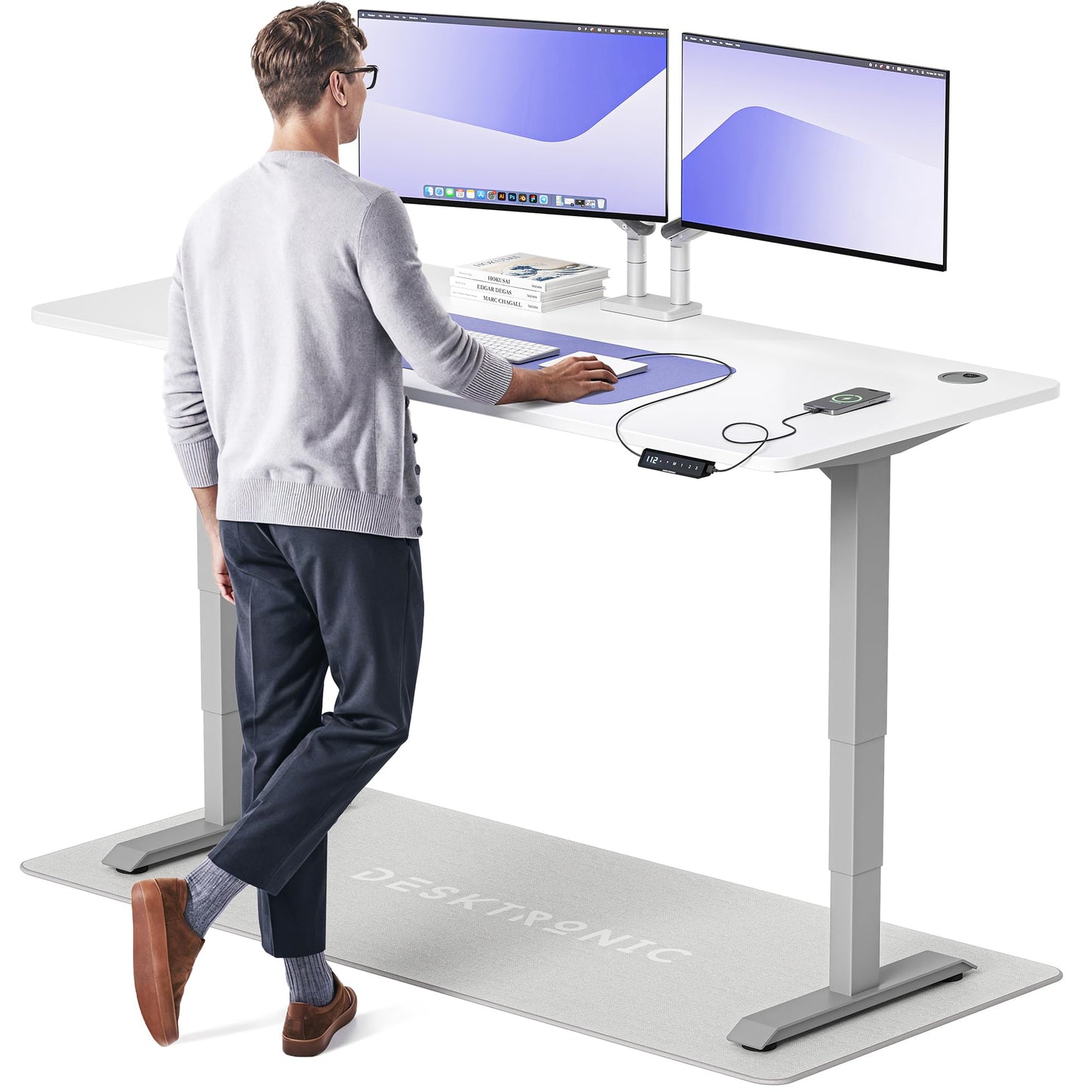 Height-Adjustable Desk 180 x 80cm - Standing Desk - Integrated USB/USB-C - 3 Memory Presets - Dual Motor Electric Touchscreen Stand Up Table - Great Gift for Smart Home Solutions