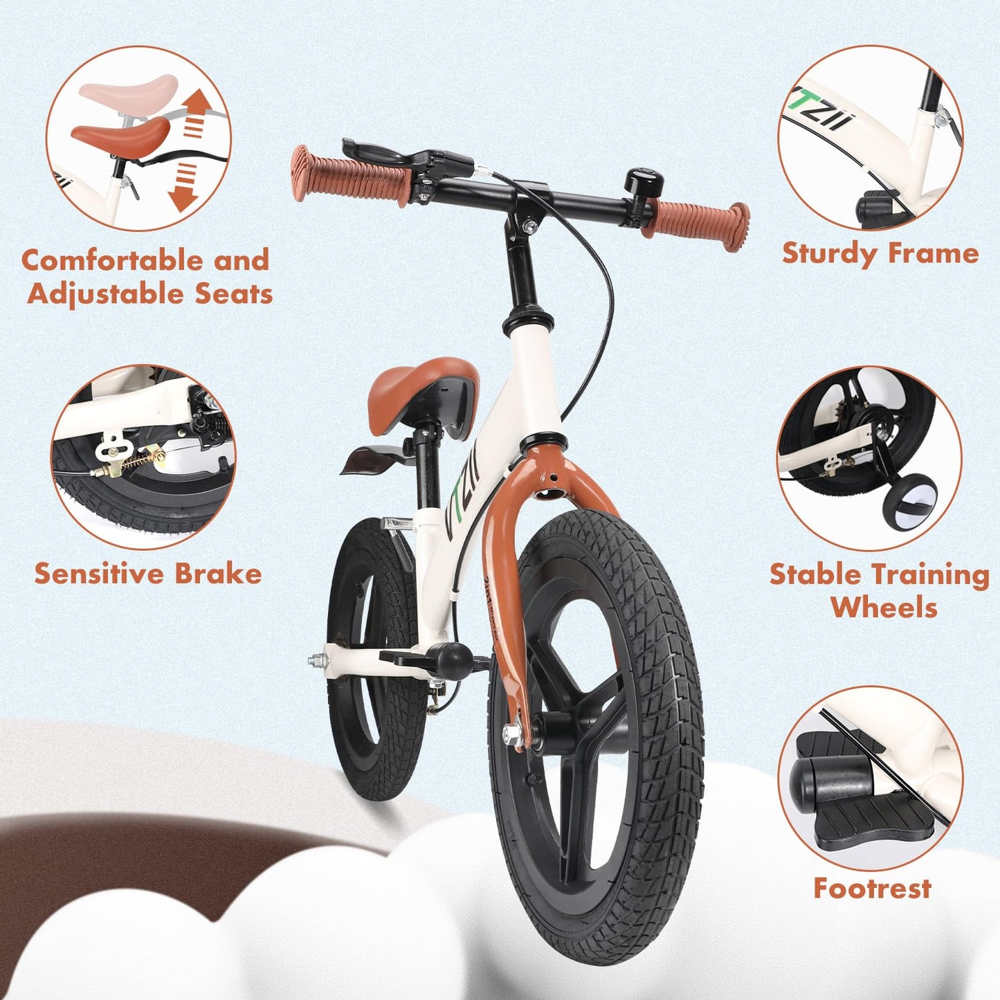 VTZII Balance Bike 2 in 1 with Pedals Brake Training Wheels Kickstand Pneumatic tyre,for Kids 2-7 Years Old,Kids Bike 12 14 16 inch