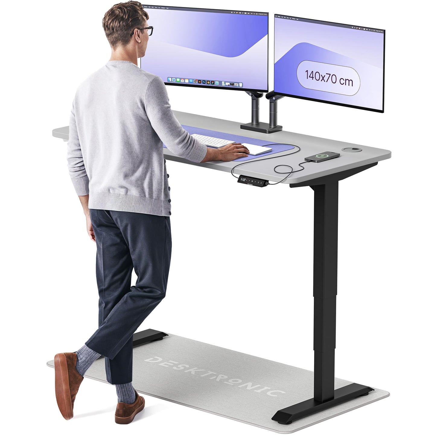 Height-Adjustable Desk 180 x 80cm - Standing Desk - Integrated USB/USB-C - 3 Memory Presets - Dual Motor Electric Touchscreen Stand Up Table - Great Gift for Smart Home Solutions