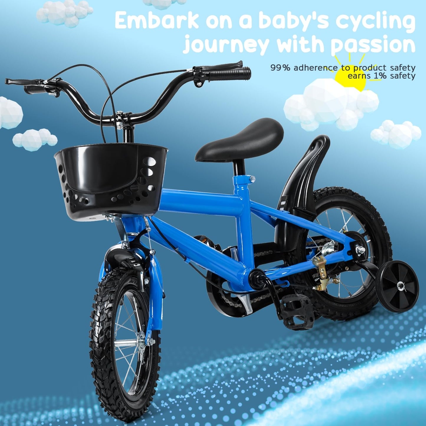 cadciehe 12 Inch Kids Bike, Children Bicycle with Training Wheels, Easy Assembly Safe & Stable Ride, Storage Basket, Height Adjustable Toddler Bike for 2-6 Years Old Boys Girls