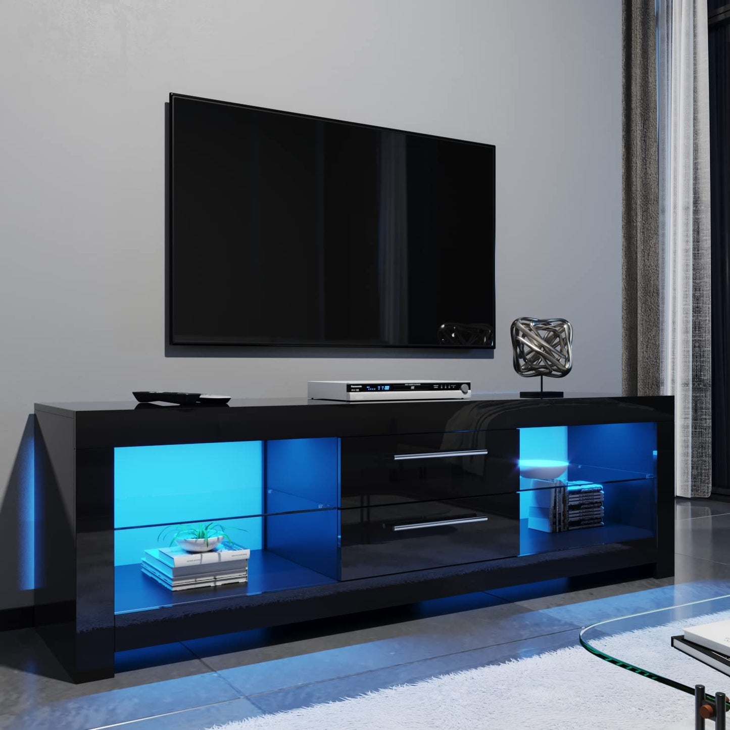 ELEGANT 1200mm LED TV Cabinet Modern White Gloss TV Stand with Ambient Lights for Living Room and Bedroom with Storage Furniture for 32 40 43 50 inch 4k TV