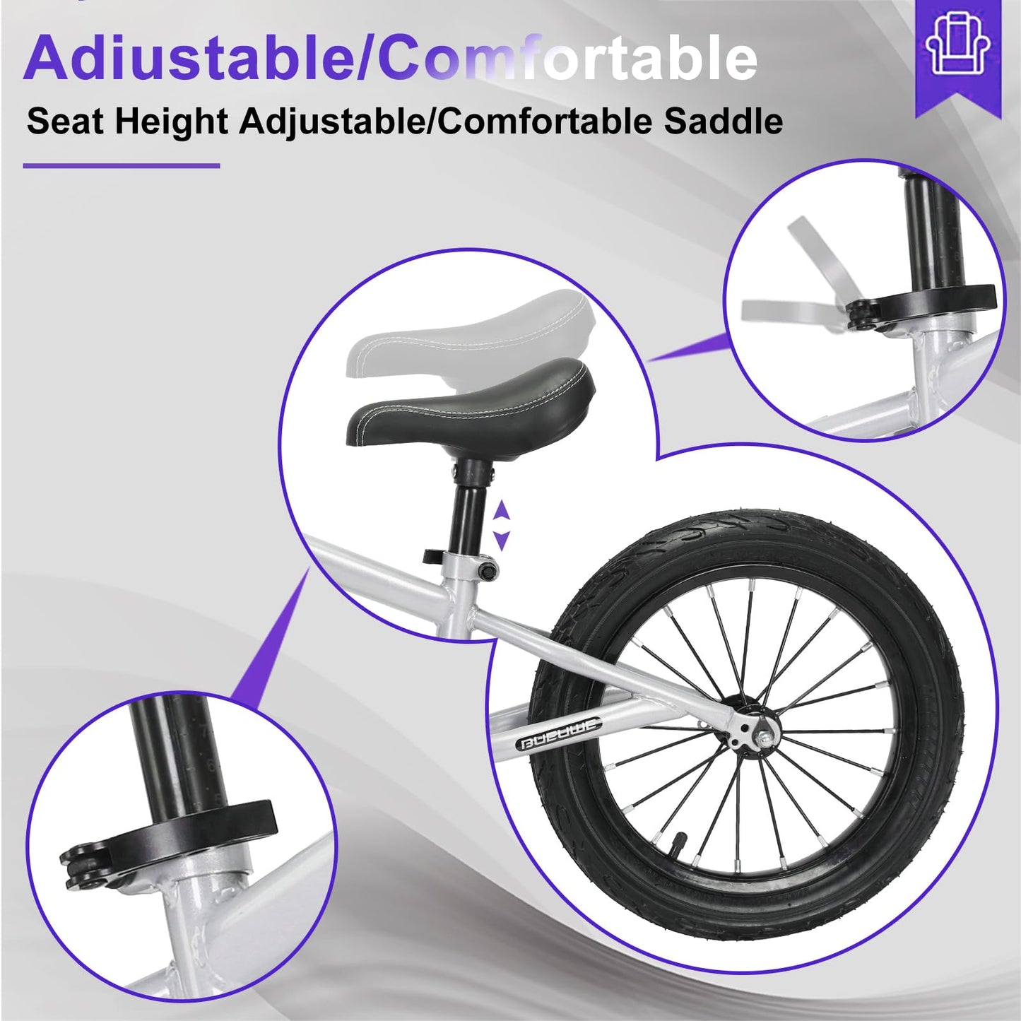 Bueuwe 16 Inch Balance Bike for Big Kids Aged 4 5 6 7 8 and 9 Years Old Boys Girls,Large No Pedal Training Bicycle, Adjustable Seat, Pneumatic Tires, Quick Assembly