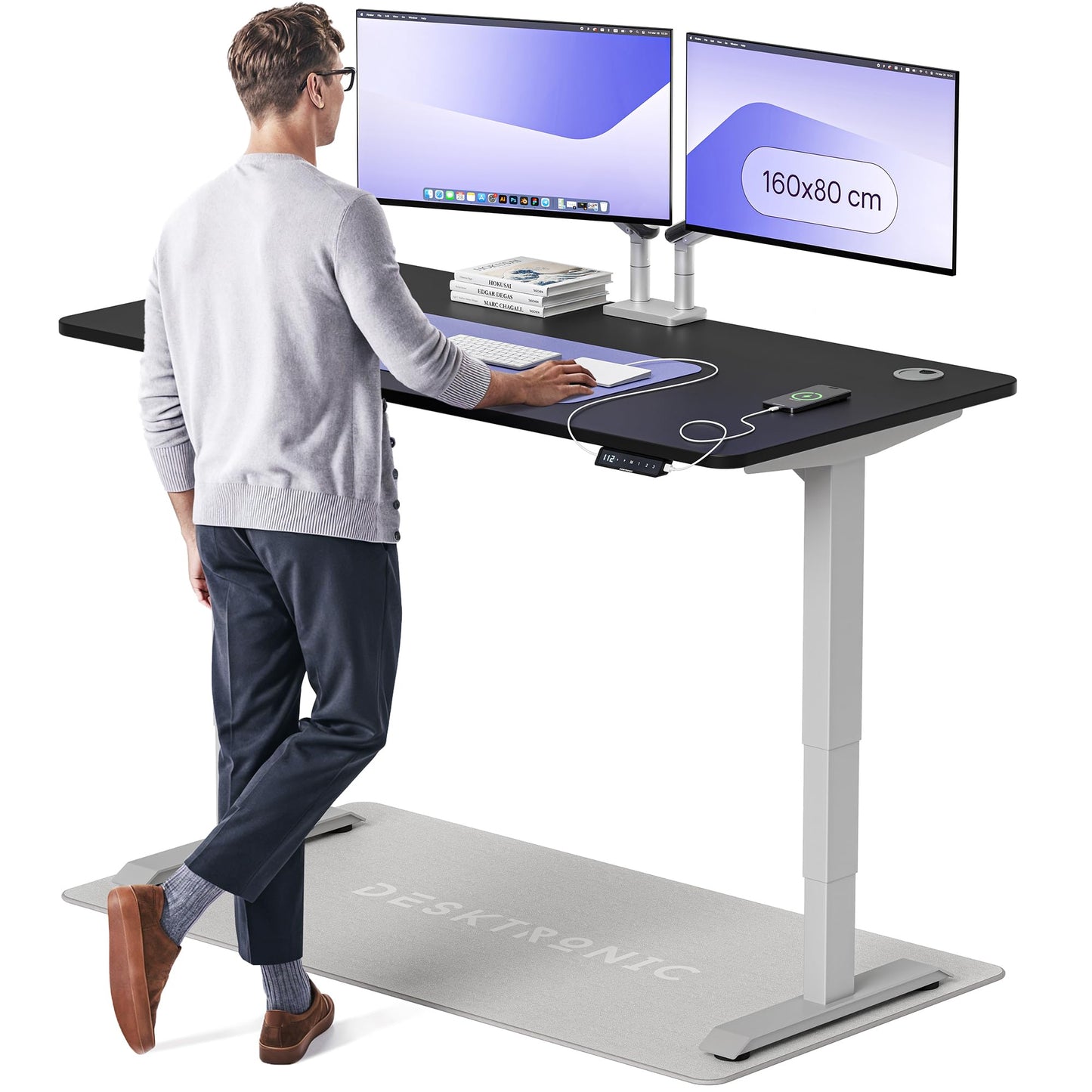 Height-Adjustable Desk 180 x 80cm - Standing Desk - Integrated USB/USB-C - 3 Memory Presets - Dual Motor Electric Touchscreen Stand Up Table - Great Gift for Smart Home Solutions