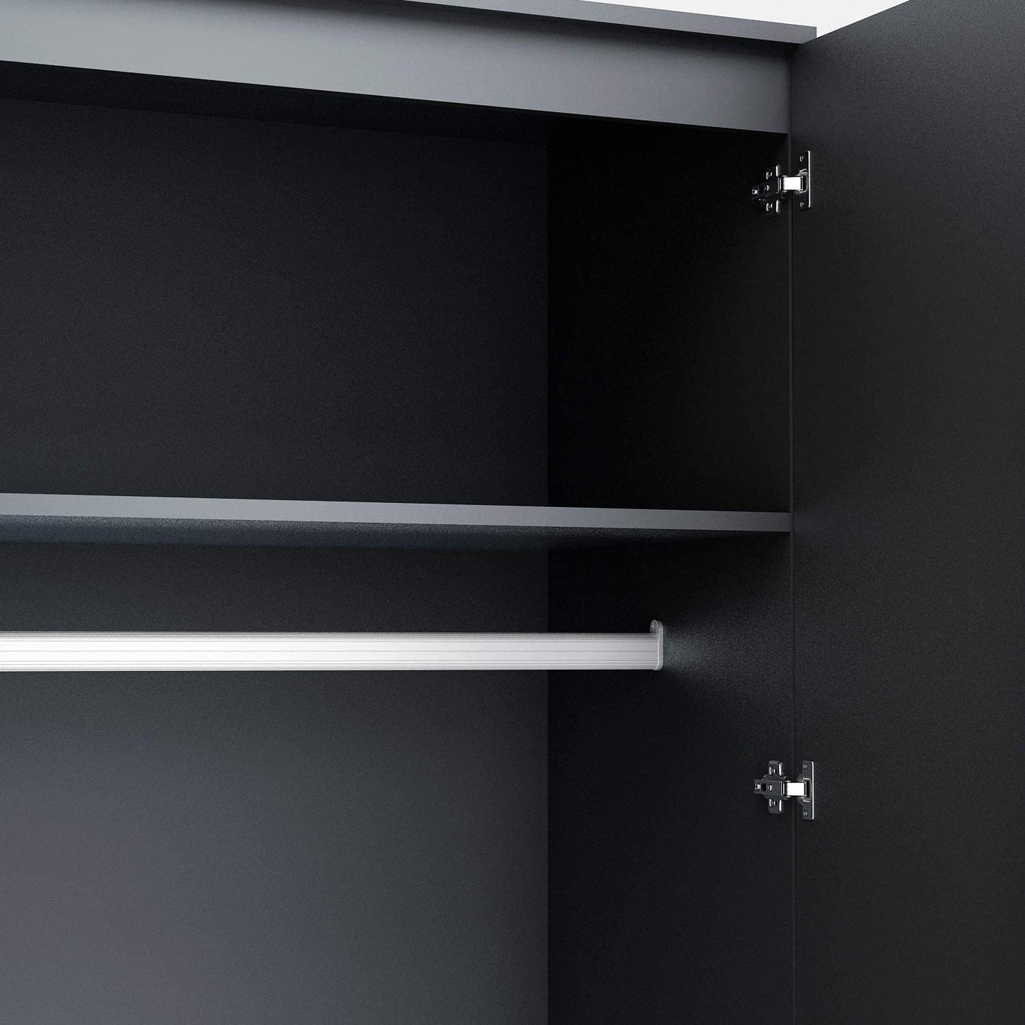 ELEGANT 3 Pieces Bedroom Furniture Sets High Gloss Soft Close Wardrobe with Mirror + 4 Storage Drawer Chest of Drawers Bedside Cabinet, Black and Set