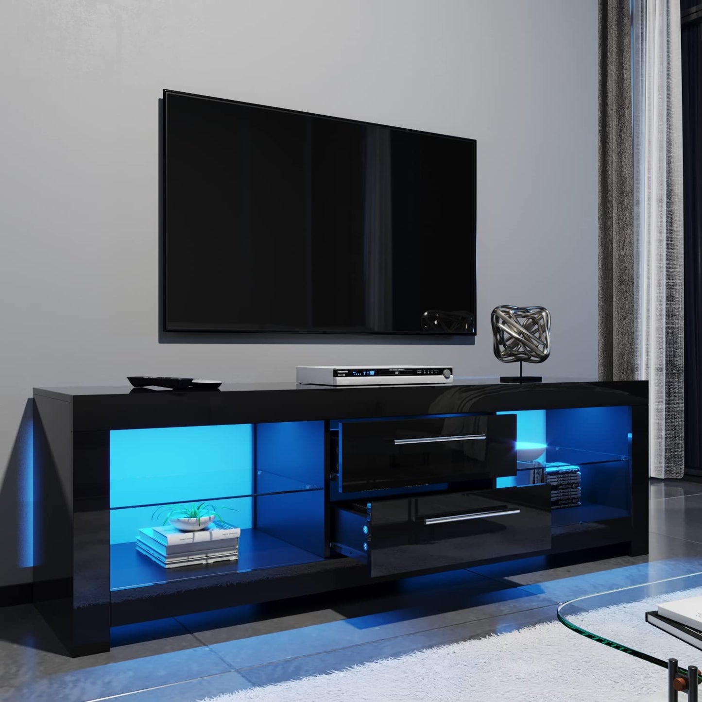 ELEGANT 1200mm LED TV Cabinet Modern White Gloss TV Stand with Ambient Lights for Living Room and Bedroom with Storage Furniture for 32 40 43 50 inch 4k TV