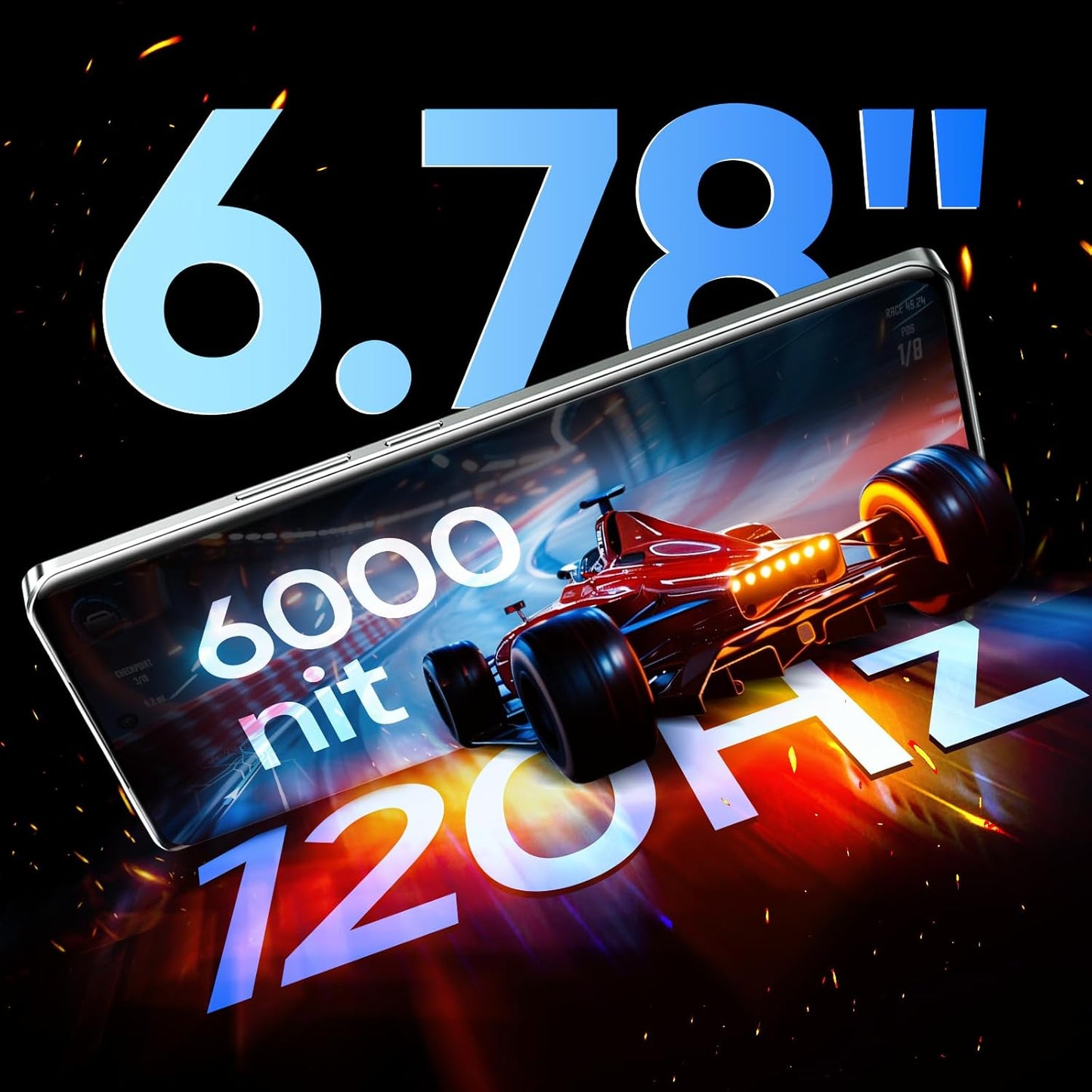 realme GT6 Smartphone, 5G Cellphone 12+256GB, Snapdragon 8s Gen 3, 6000nit Ultra Bright Display, 50MP+50MP+8MP Camera, Phone, Massive 5500mAh Battery, Fluid Silver, With Adapter
