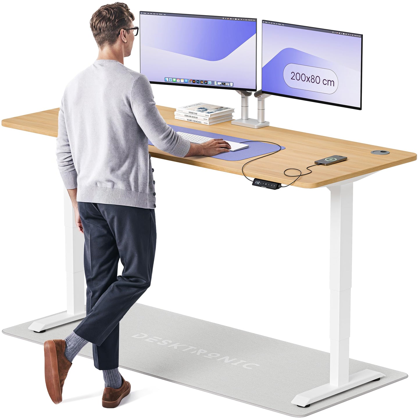 Height-Adjustable Desk 180 x 80cm - Standing Desk - Integrated USB/USB-C - 3 Memory Presets - Dual Motor Electric Touchscreen Stand Up Table - Great Gift for Smart Home Solutions